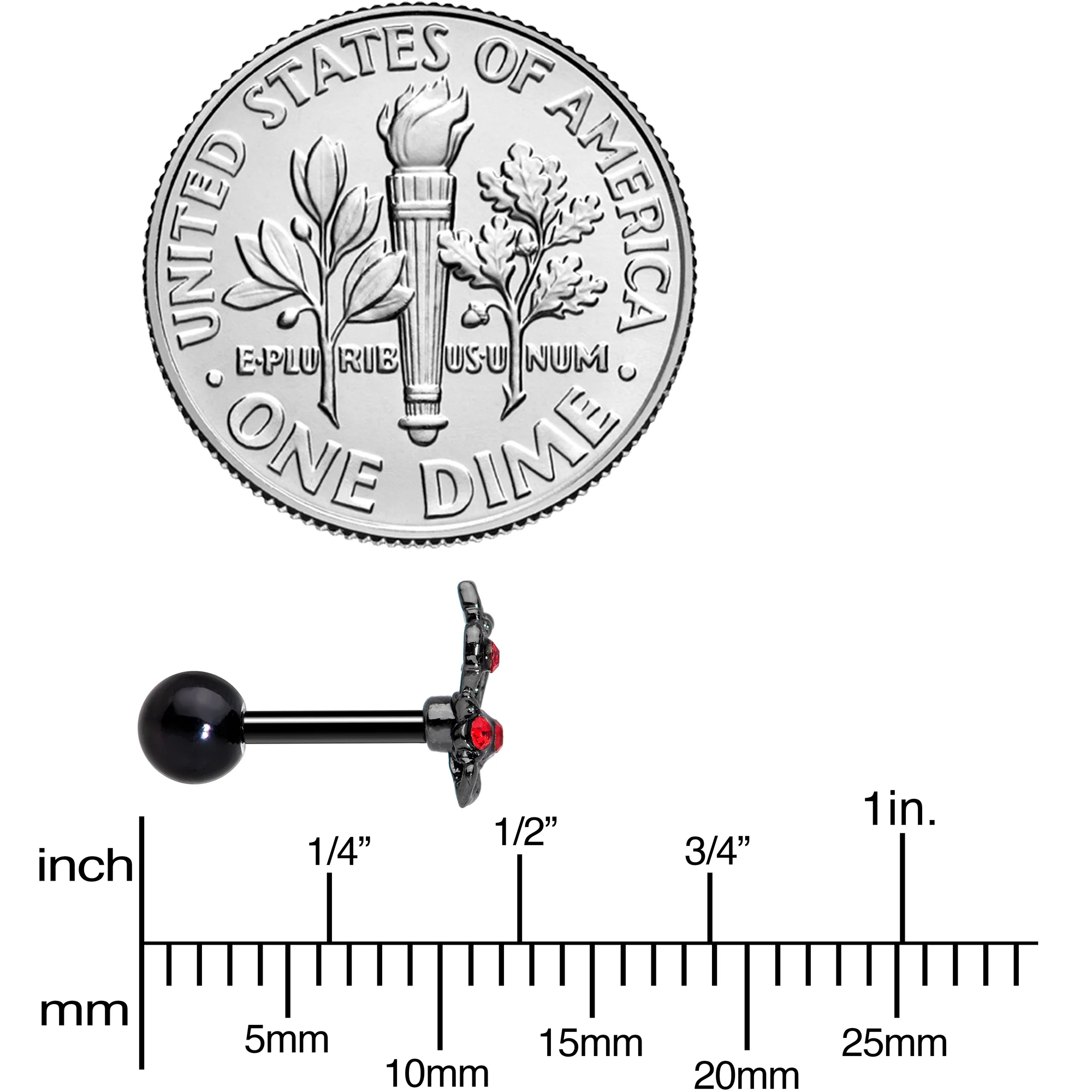 16G 1/4 Red Gem Black Skeleton Hand Halloween Cartilage Tragus - Image 4