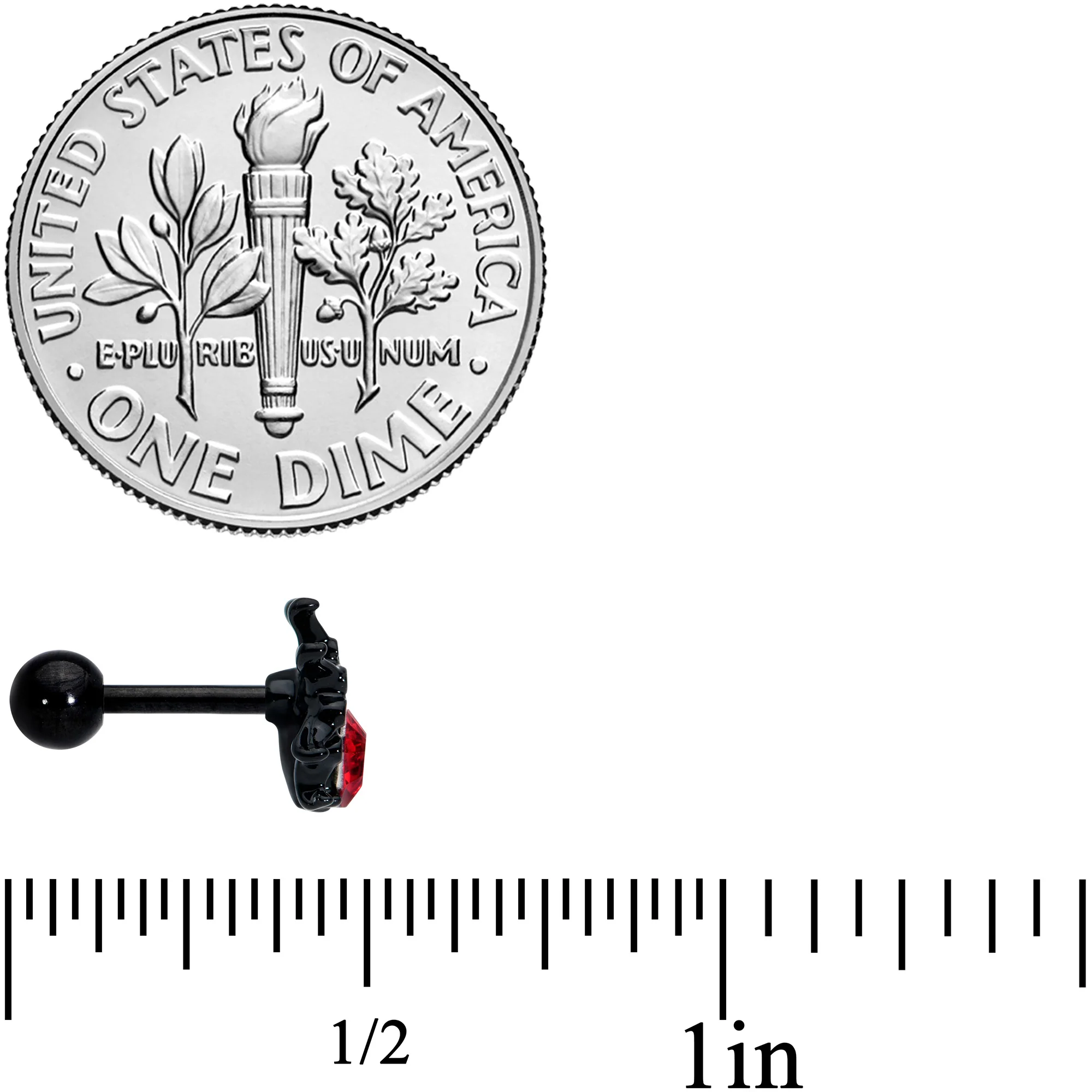 16G 1/4 Red Gem Black Spider Halloween Cartilage Tragus Earring - Image 4
