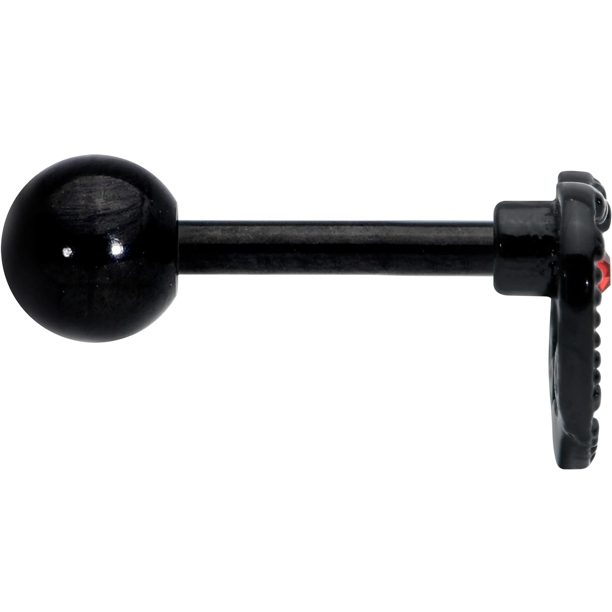 16G 1/4 Red Gem Black Steampunk Skull Cartilage Tragus Earring - Image 3