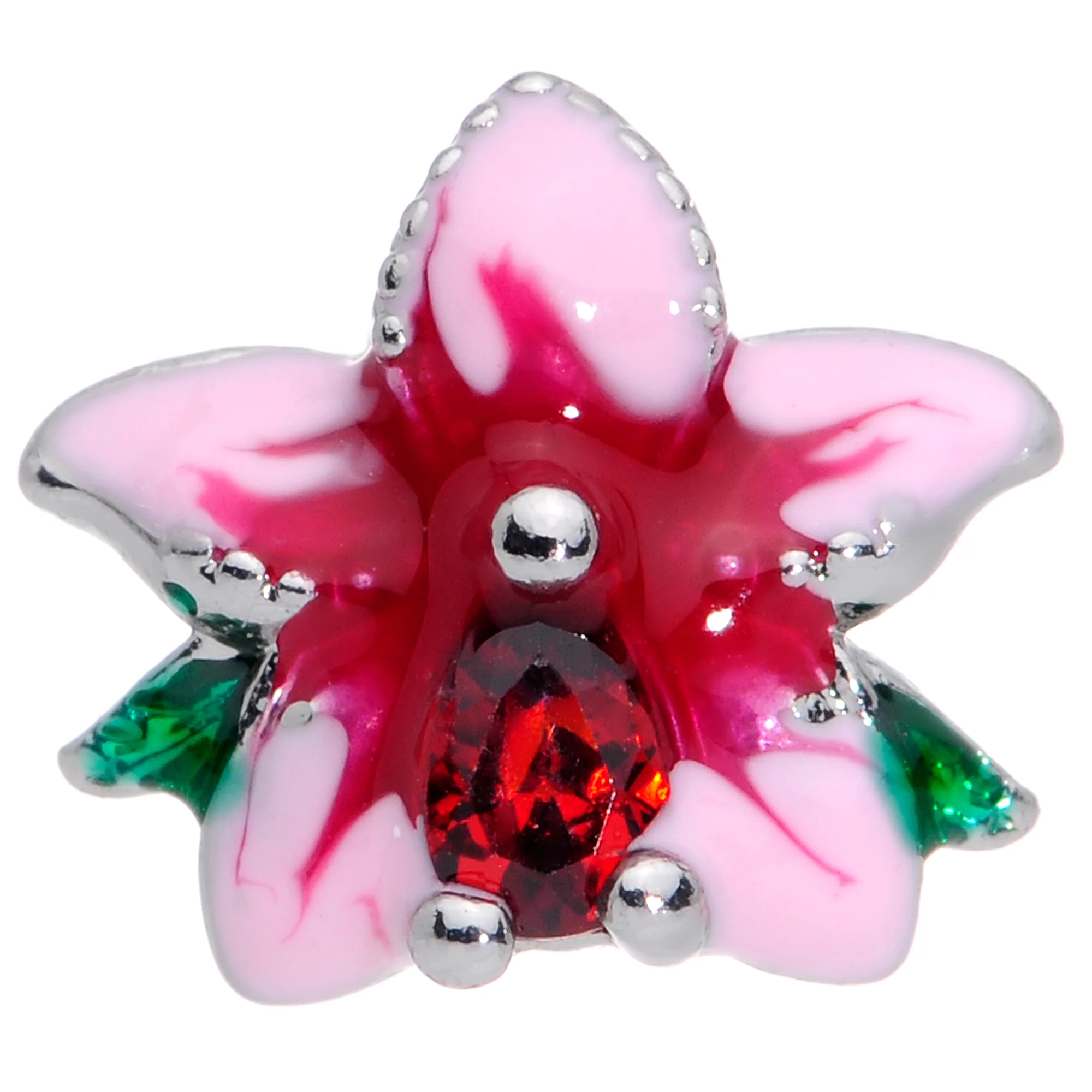 16G 1/4 Red Gem Exotic Flower Cartilage Tragus Earring - Image 2