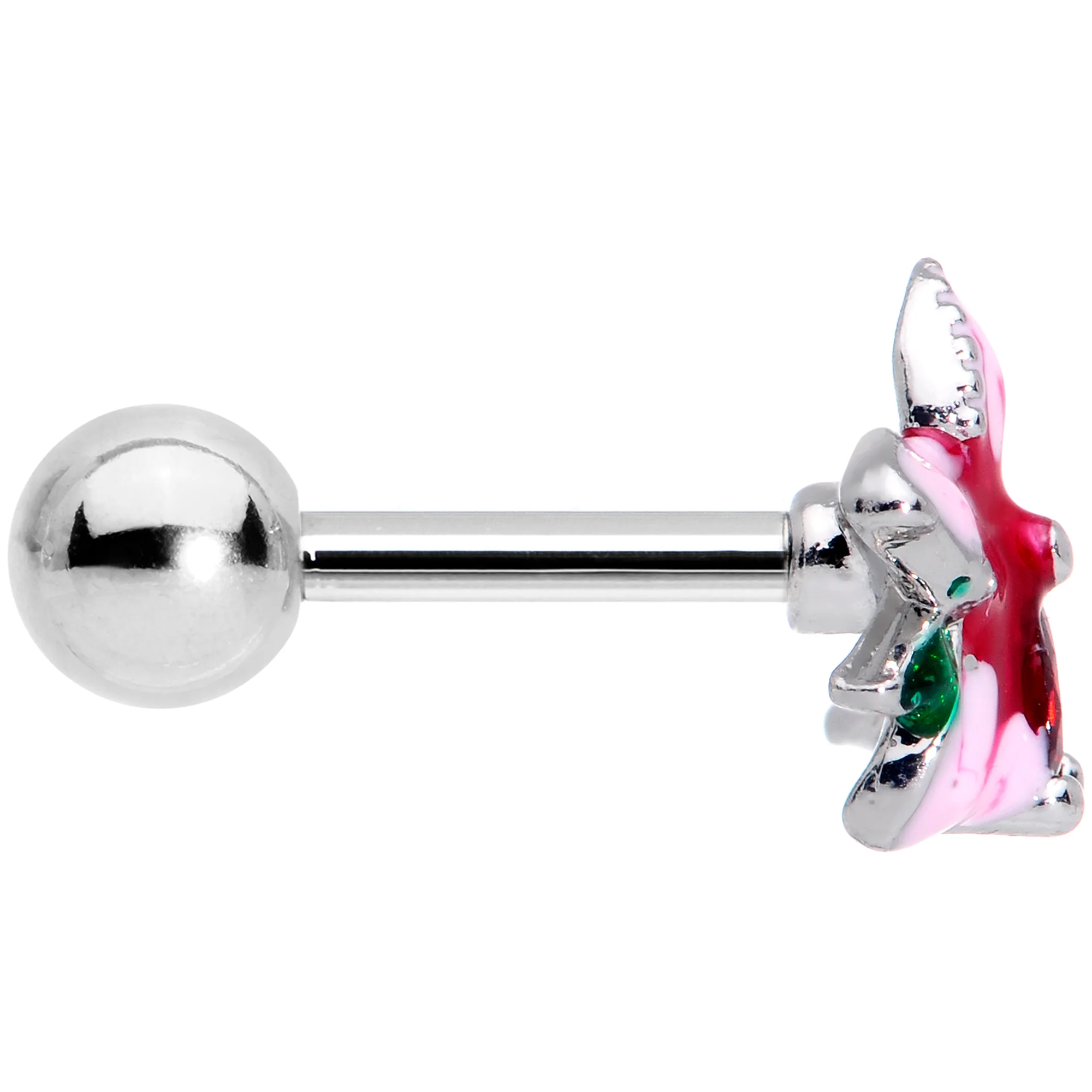 16G 1/4 Red Gem Exotic Flower Cartilage Tragus Earring - Image 3