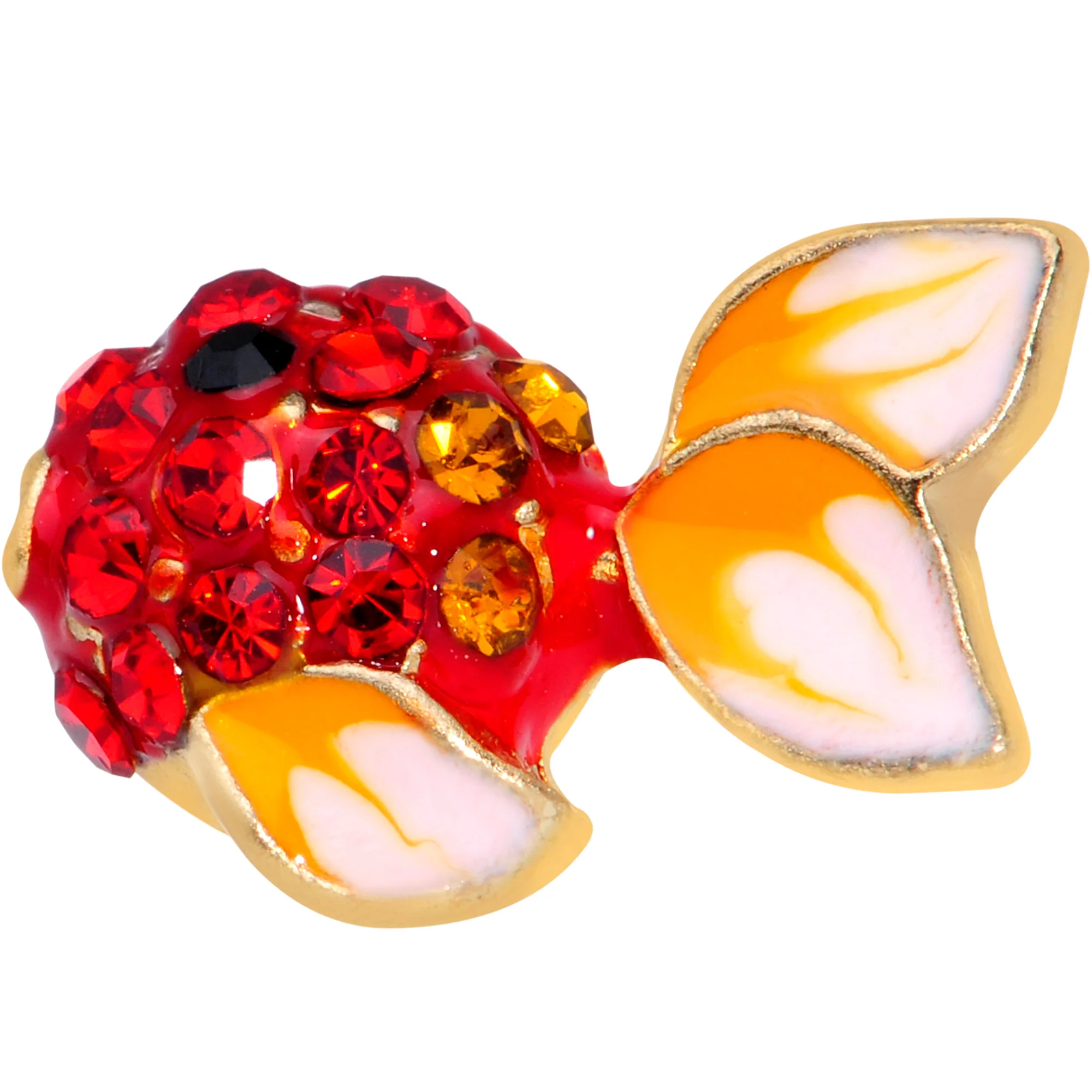 16G 1/4 Red Gem Gold Tone Blow Fish Cartilage Tragus Earring - Image 2