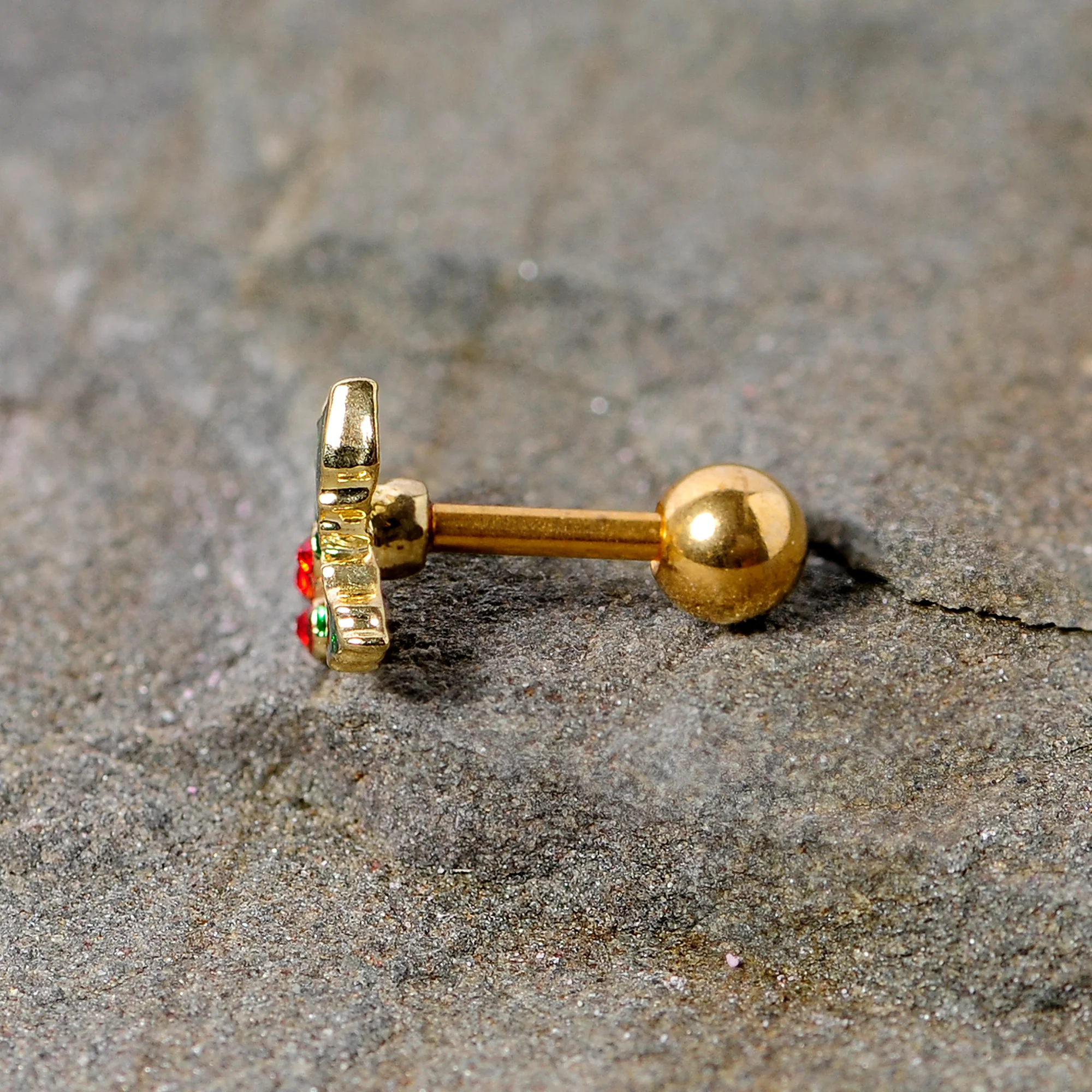 16G 1/4 Red Gem Gold Tone Mistletoe Christmas Cartilage Tragus - Image 5