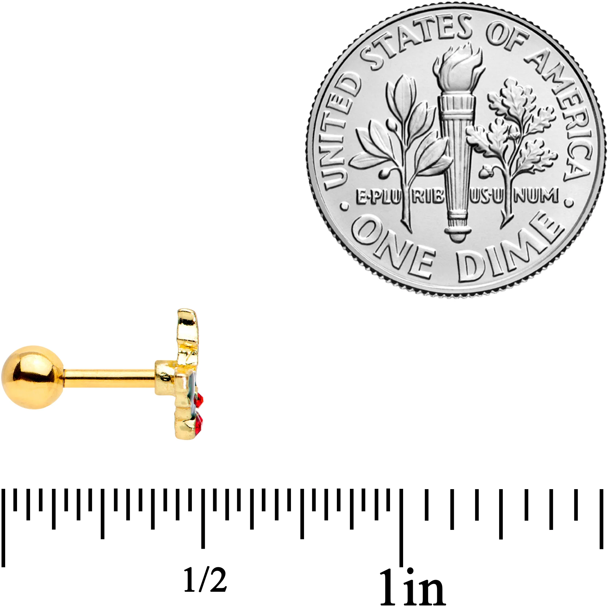 16G 1/4 Red Gem Gold Tone Mistletoe Christmas Cartilage Tragus - Image 7