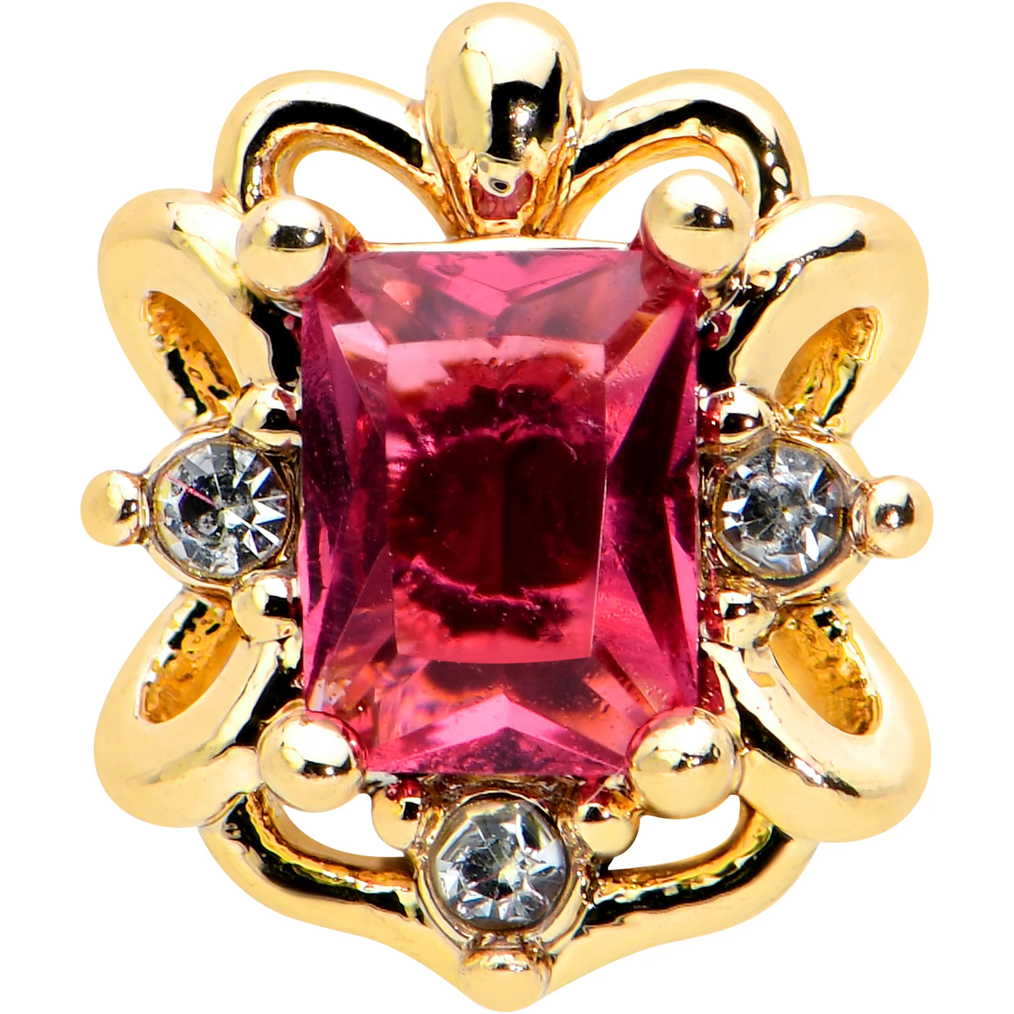 16G 1/4 Red Gem Gold Tone Regal Escutcheon Labret Monroe Tragus - Image 2
