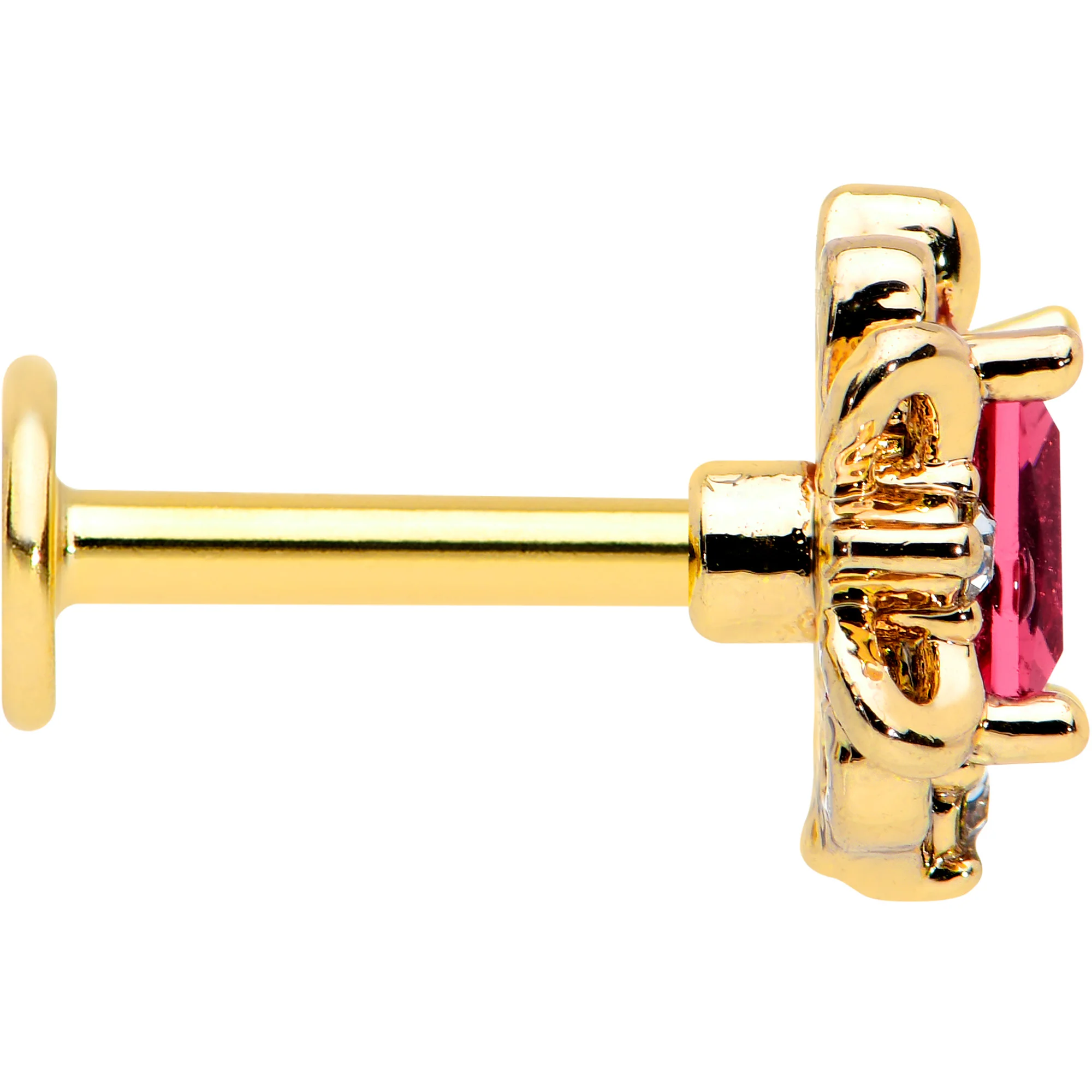 16G 1/4 Red Gem Gold Tone Regal Escutcheon Labret Monroe Tragus - Image 3