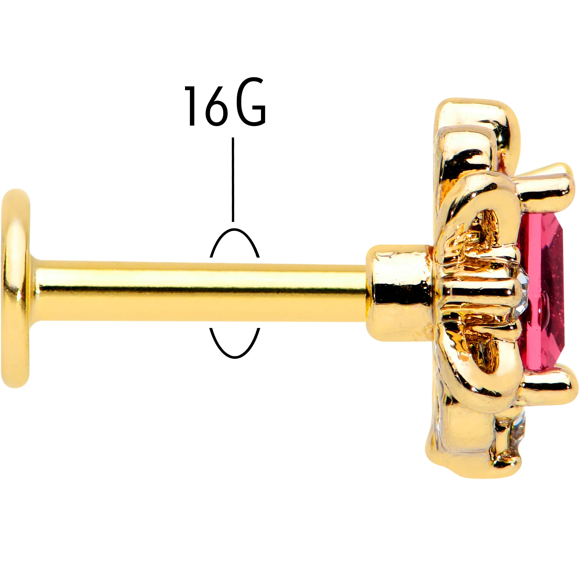 16G 1/4 Red Gem Gold Tone Regal Escutcheon Labret Monroe Tragus - Image 5