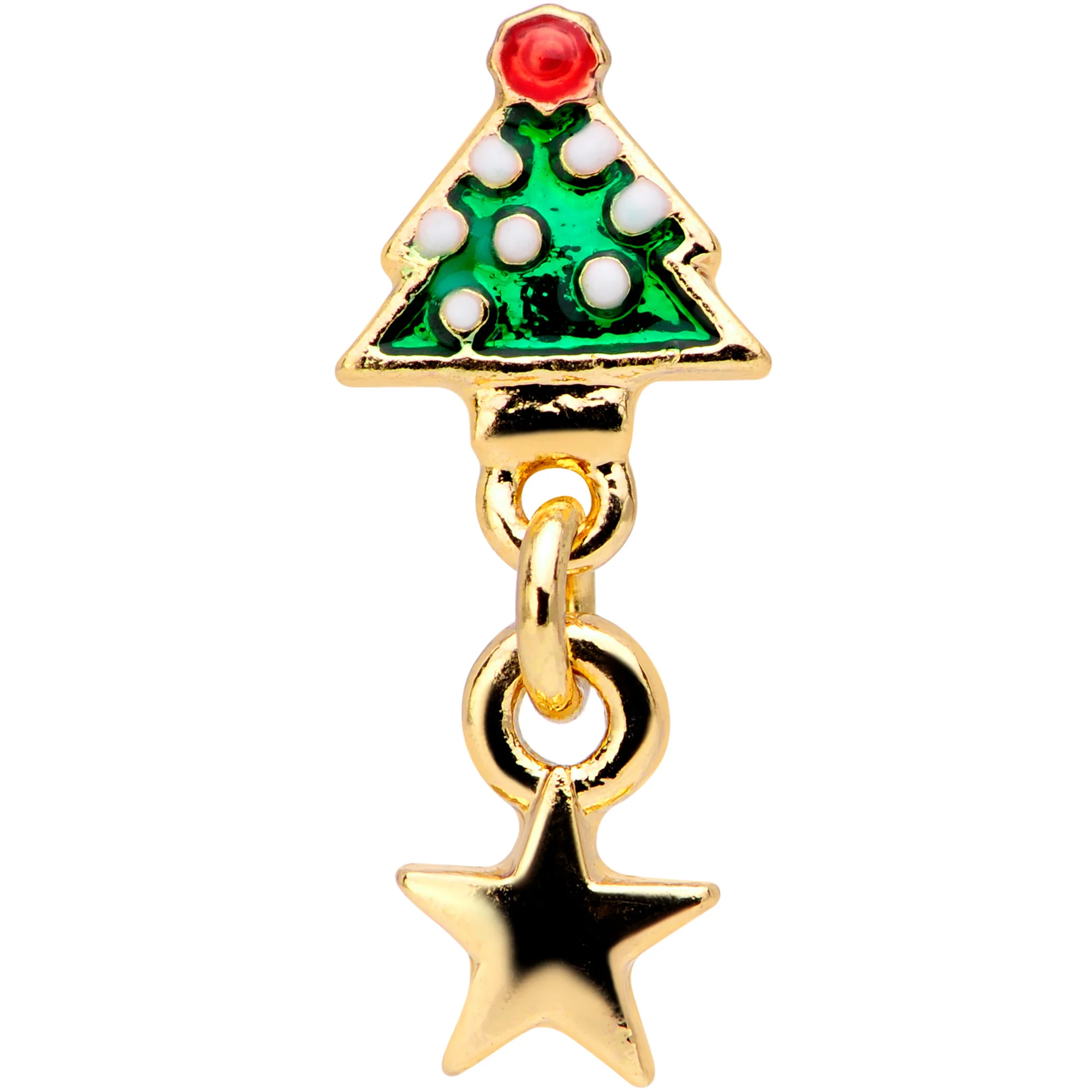 16G 1/4 Red Gem Gold Tone Tree Christmas Dangle Cartilage Tragus - Image 2