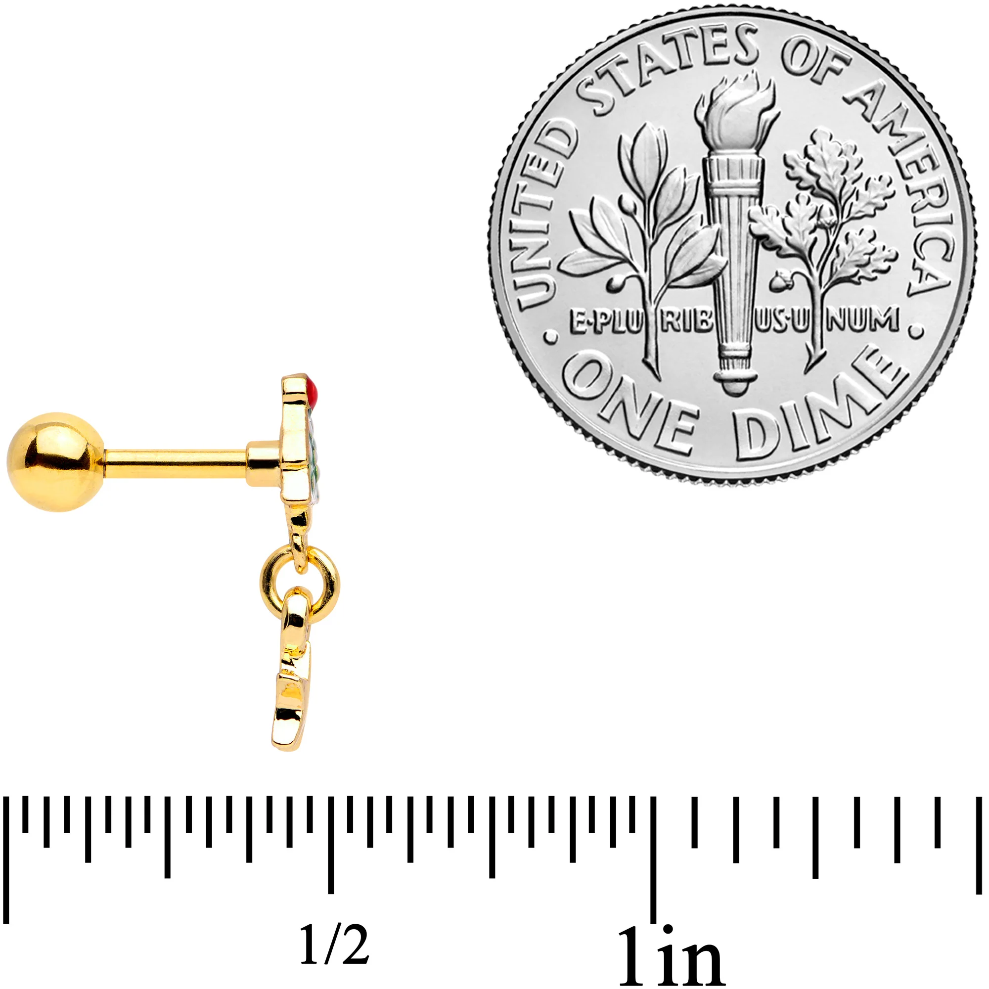 16G 1/4 Red Gem Gold Tone Tree Christmas Dangle Cartilage Tragus - Image 4