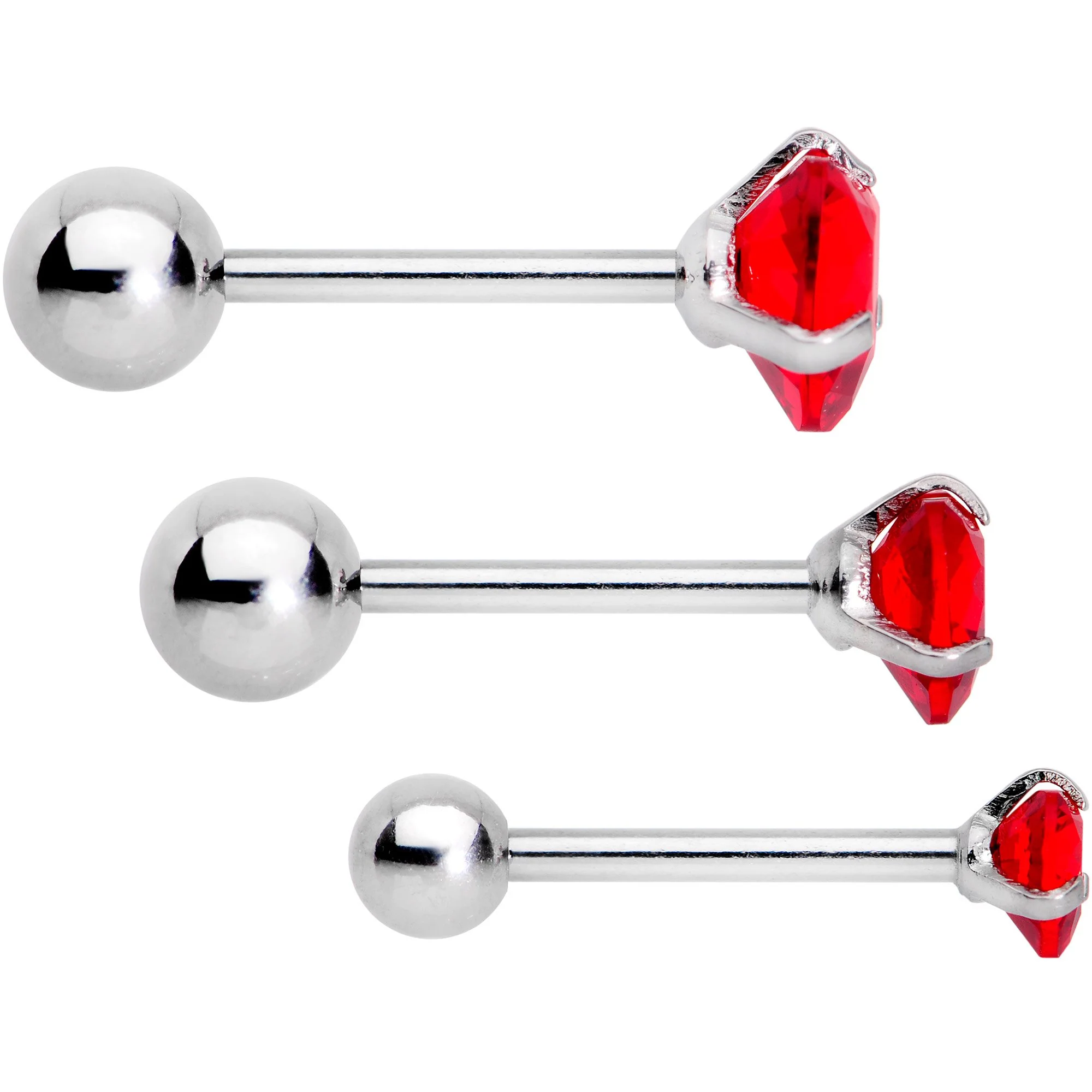 16G 5/16 Red Gem Heart Trio Tragus Cartilage Earring Set of 3 - Image 3
