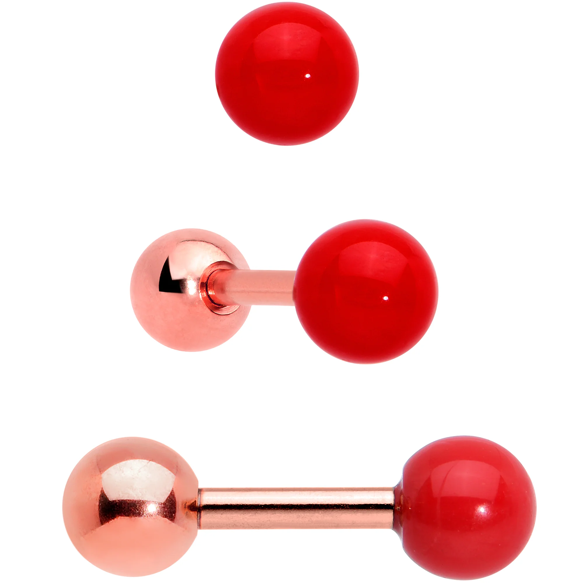 16G 1/4 Red Gem Rose Gold Tone Snowman Christmas Tragus Set of 3 - Image 3