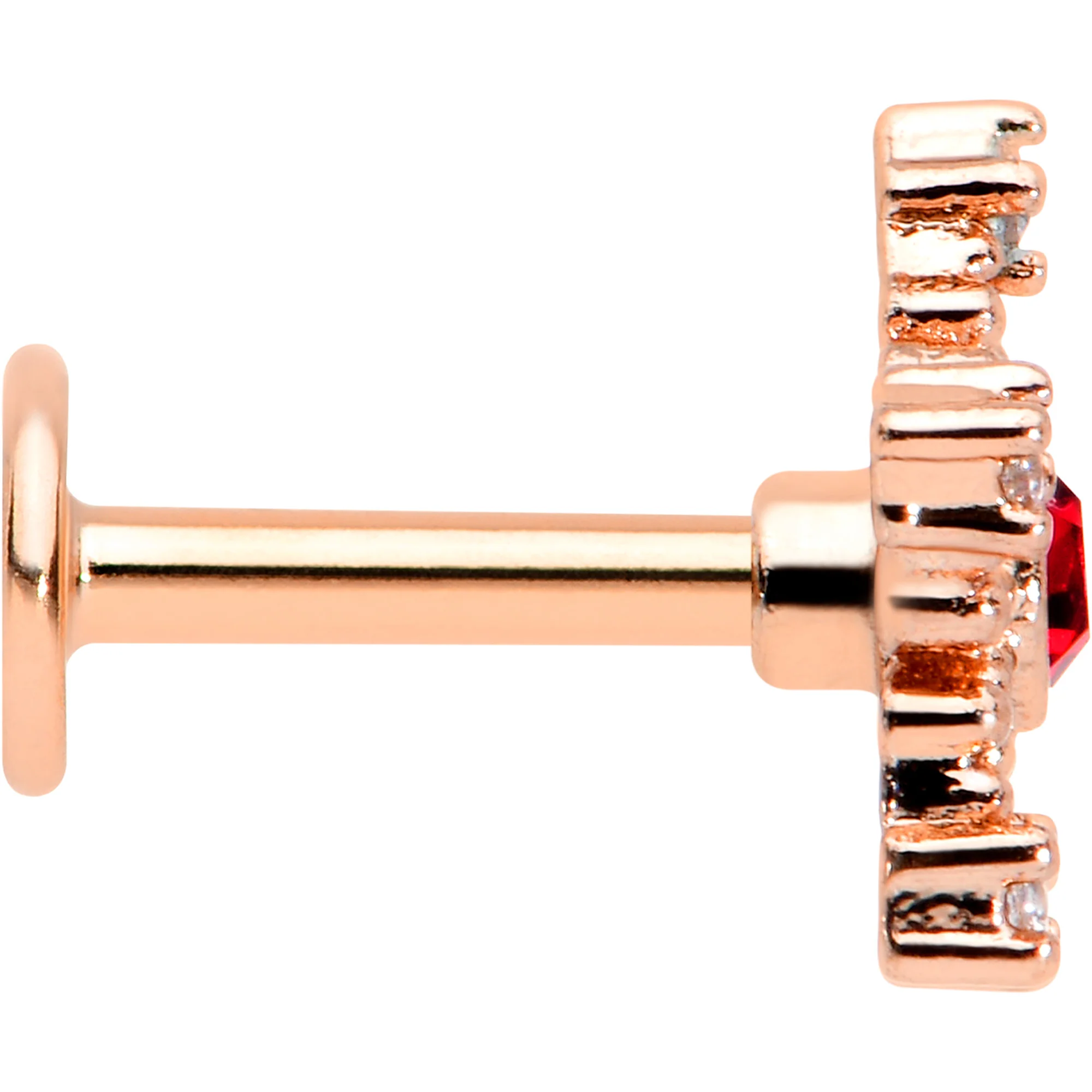 16G 1/4 Red Gem Rose Gold Tone Texture Snowflake Labret Tragus - Image 3