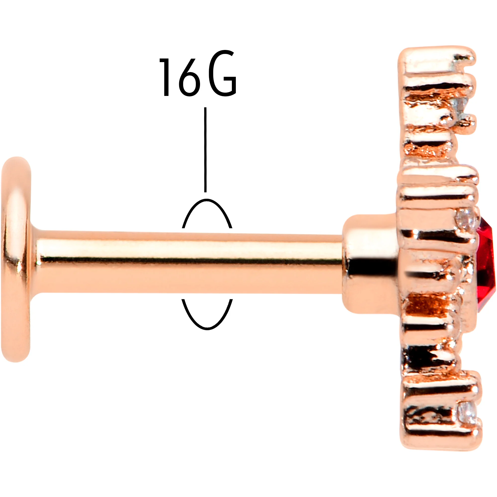 16G 1/4 Red Gem Rose Gold Tone Texture Snowflake Labret Tragus - Image 5