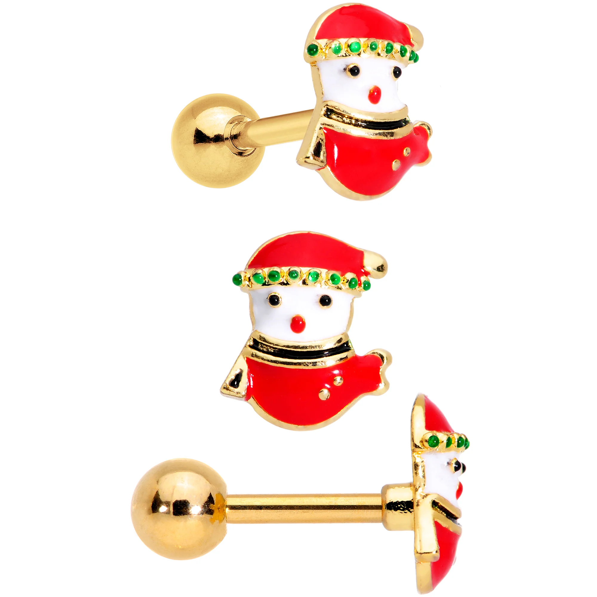 16G 1/4 Red Green Gem Merry Christmas Cartilage Tragus Set of 3 - Image 2