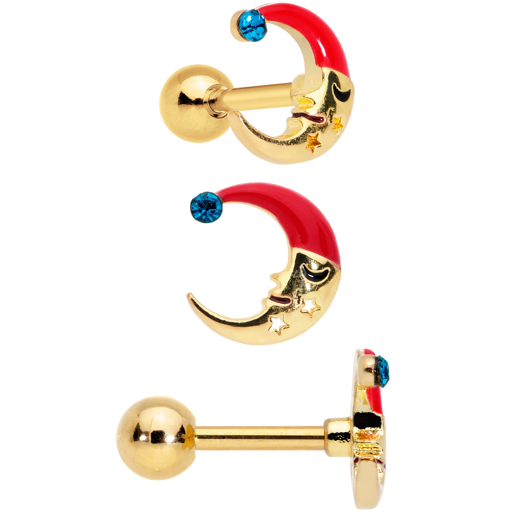 16G 1/4 Red Green Gem Merry Christmas Cartilage Tragus Set of 3 - Image 4