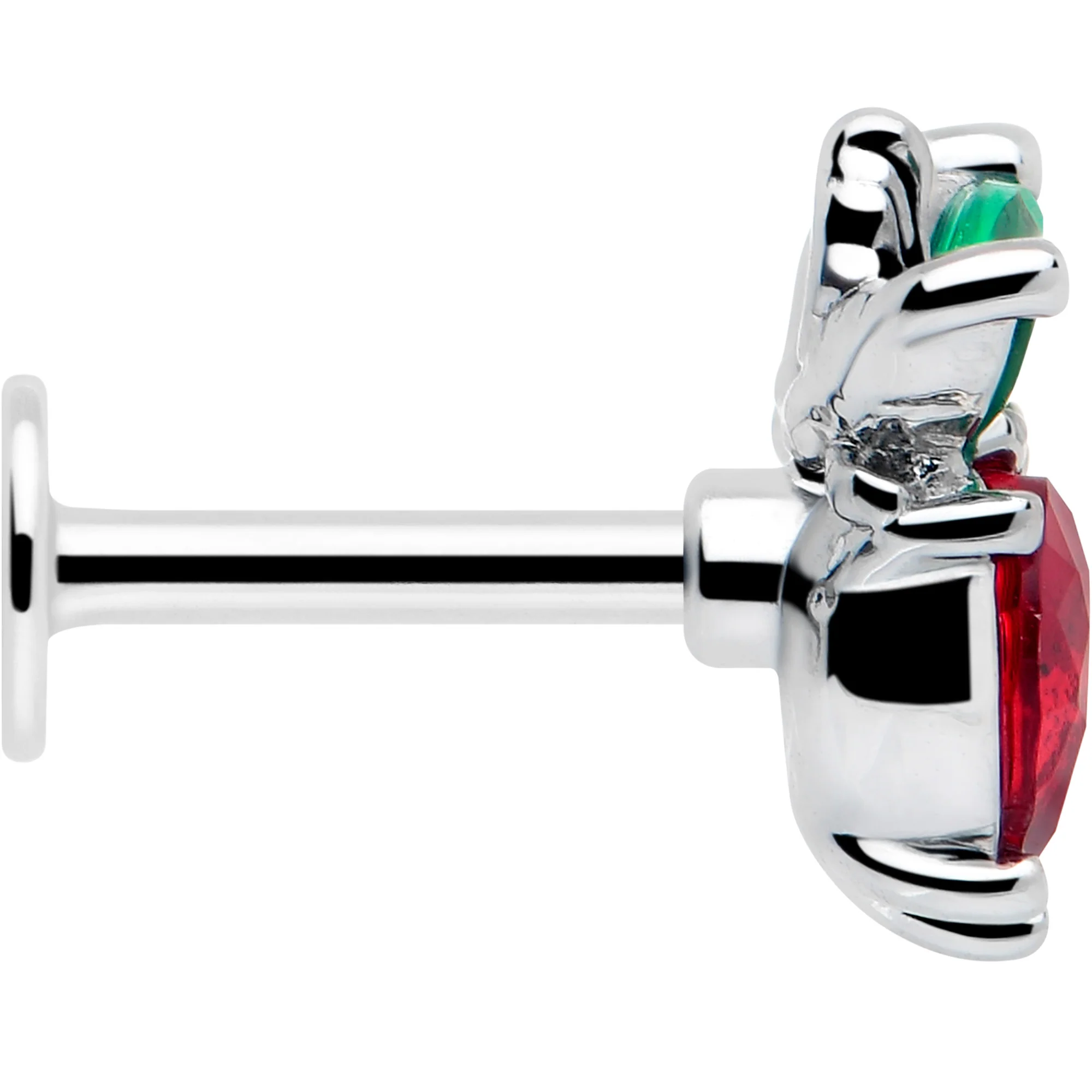 16G 1/4 Red Green Gem Strawberry Heart Labret - Image 4