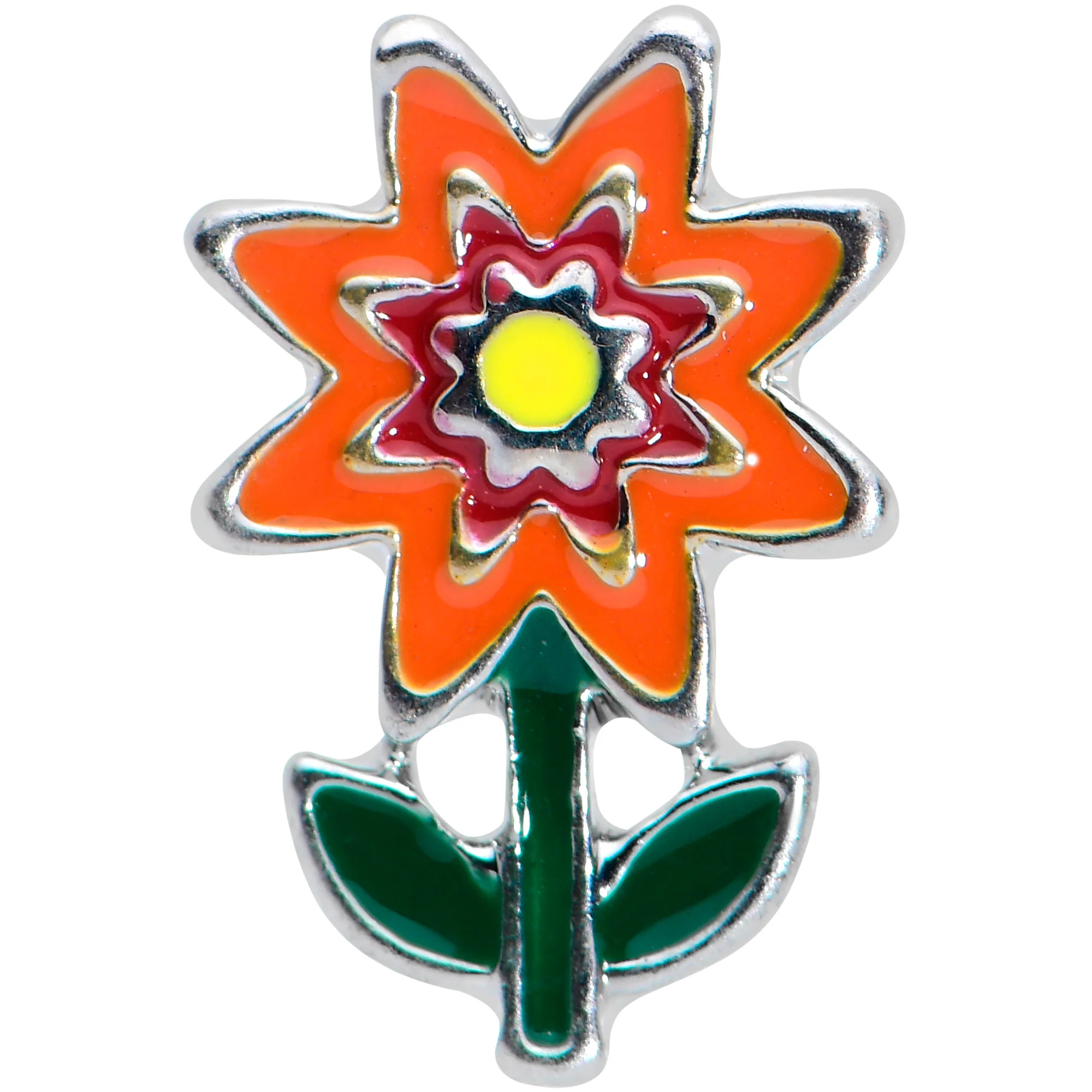 16G 1/4 Red Orange Fanciful Flower Cartilage Tragus Earring - Image 2