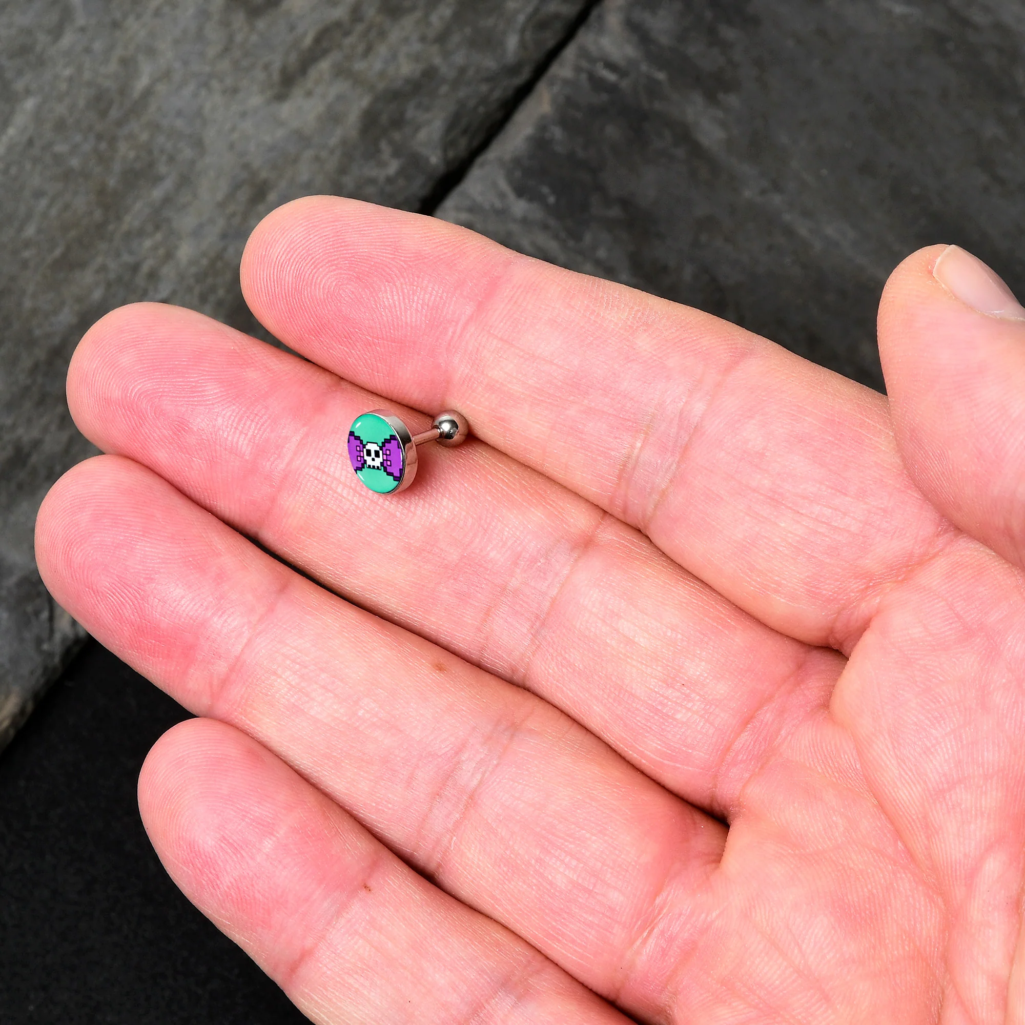16G 1/4 Retro Pixel Skull Cartilage Tragus Earring by Onyx O - Image 3