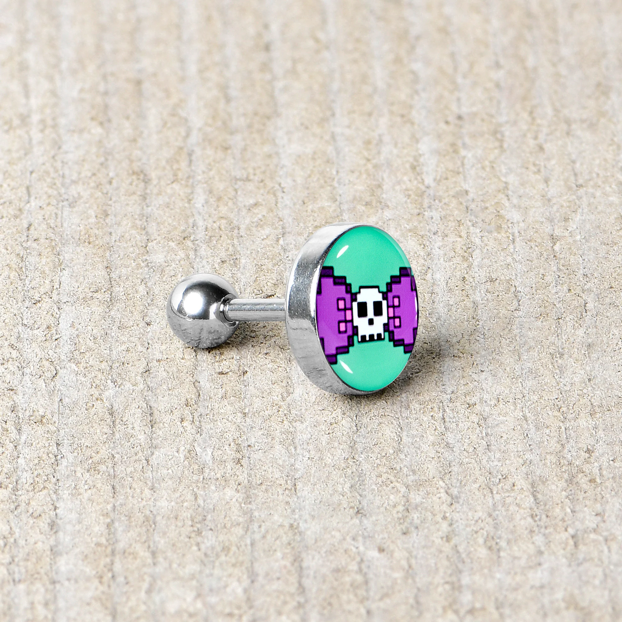 16G 1/4 Retro Pixel Skull Cartilage Tragus Earring by Onyx O - Image 5