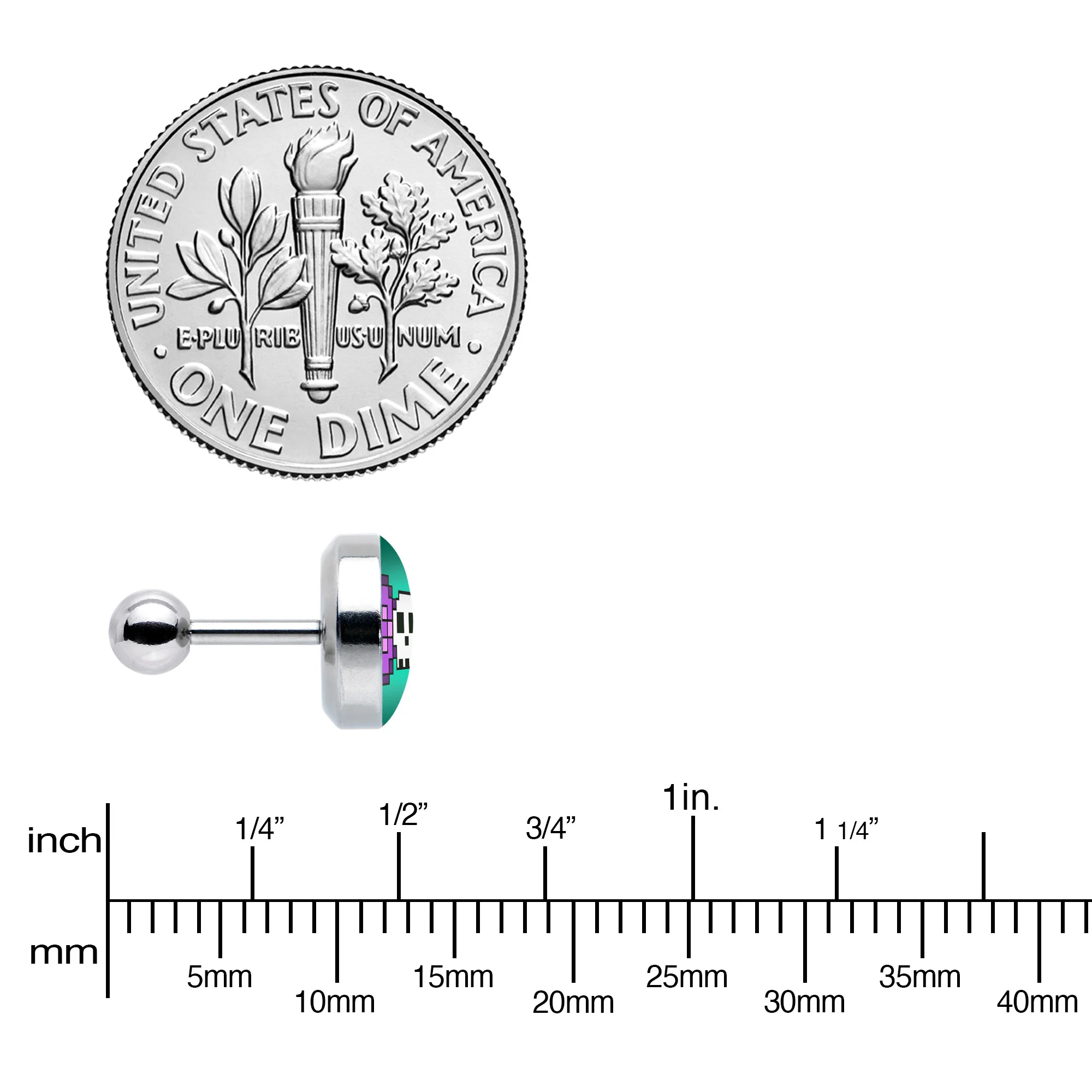16G 1/4 Retro Pixel Skull Cartilage Tragus Earring by Onyx O - Image 8