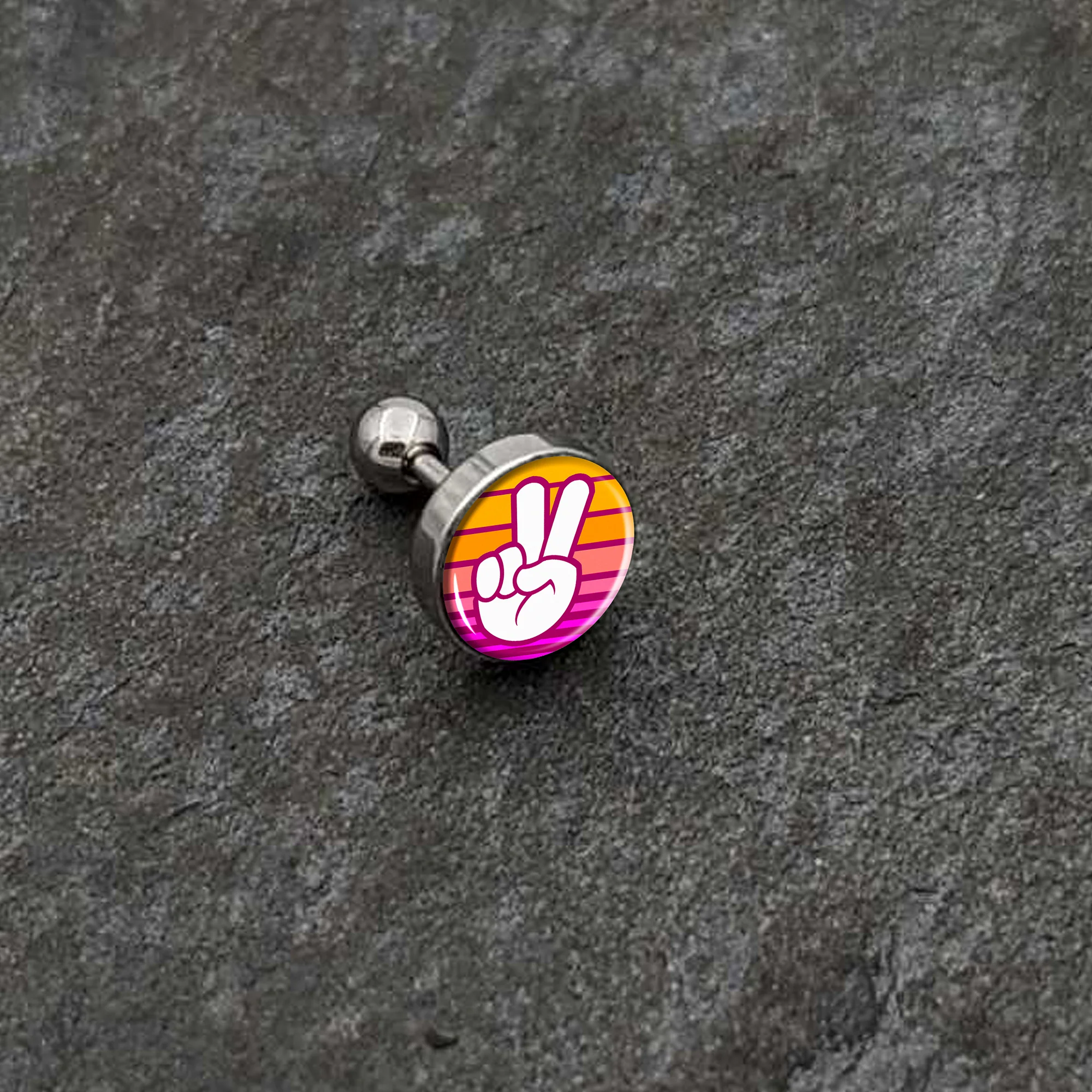 16G 1/4 Retro Stripes Peace Sign Fingers Cartilage Tragus Earring by Onyx O - Image 6