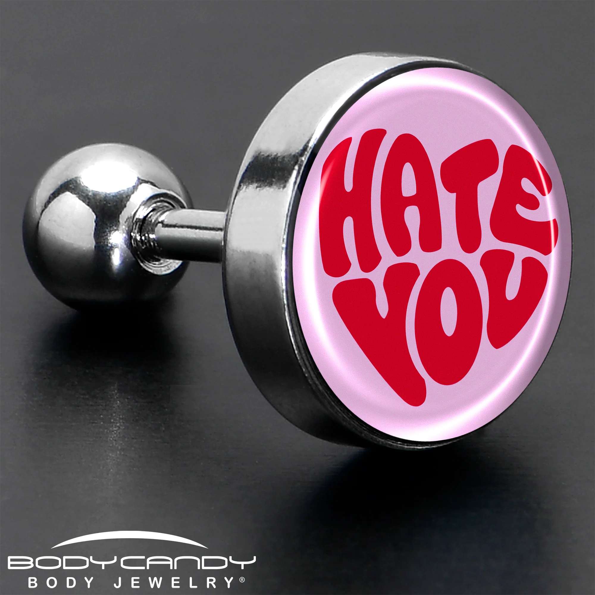 16G 1/4 Retro Text Hate You Tragus Cartilage Earring by Onyx O - Image 7