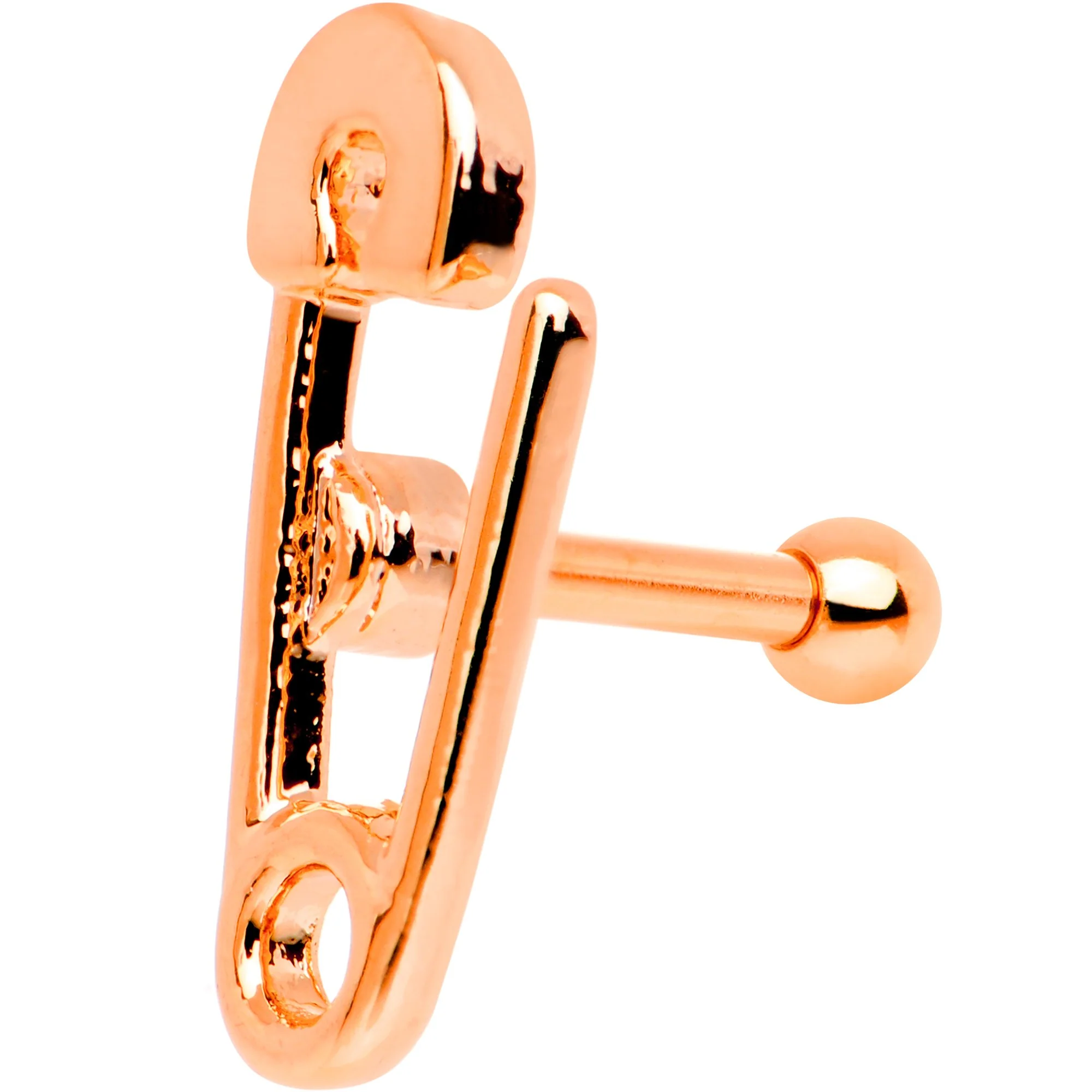 16G 1/4 Rose Gold PVD Open Safety Pin Tragus Cartilage Earring - Image 2