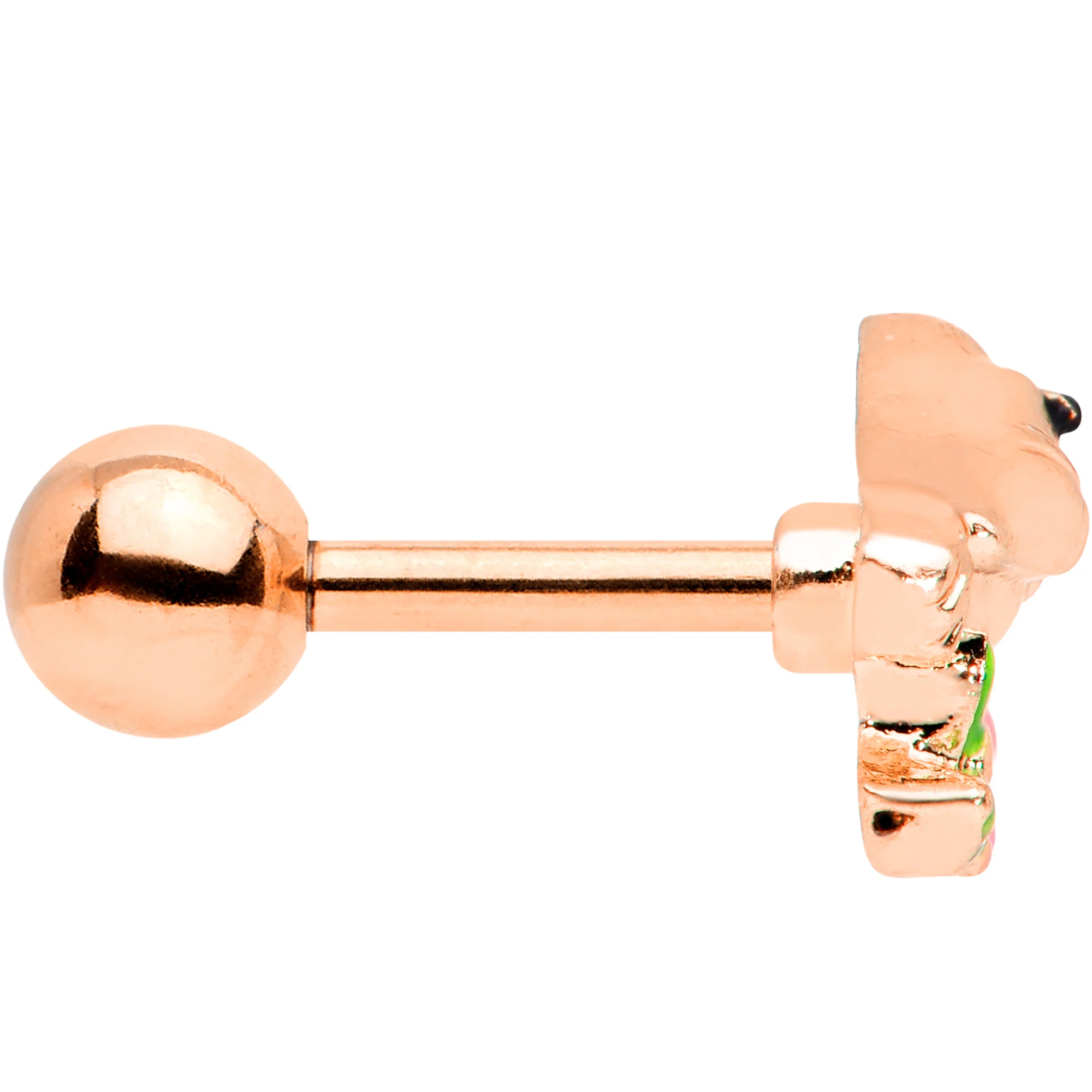 16G 1/4 Rose Gold Tone Bird Pink Flower Cartilage Tragus - Image 3
