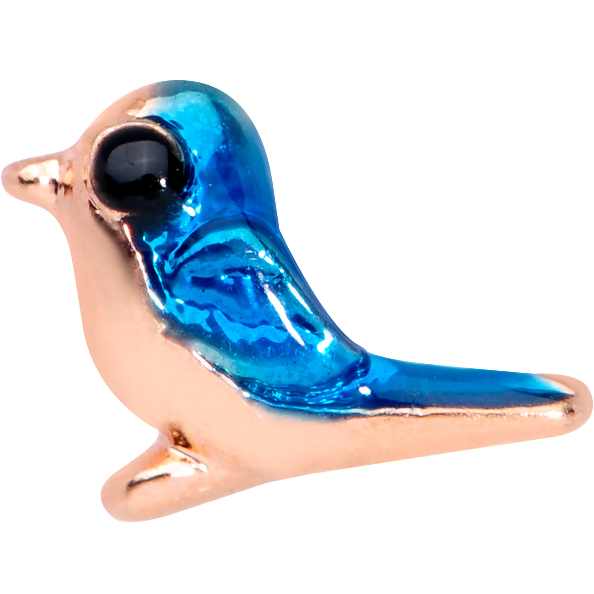 16G 1/4 Rose Gold Tone Blue Bird Cartilage Tragus Earring - Image 2