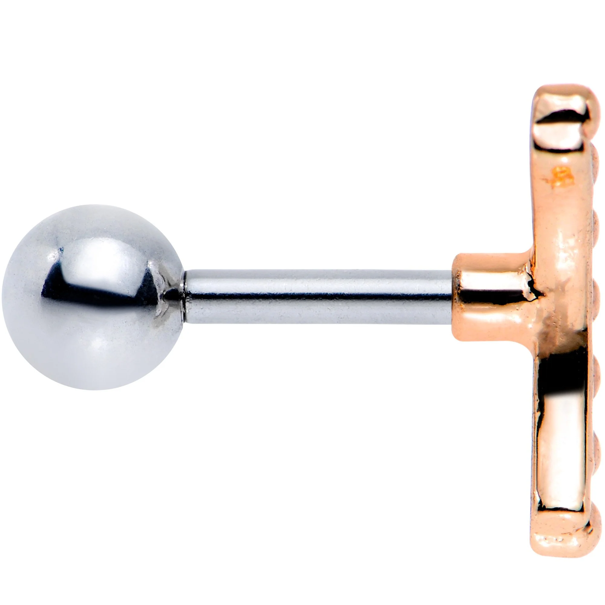 16G 1/4 Rose Gold Tone Crescent Arc Cartilage Tragus Earring - Image 3