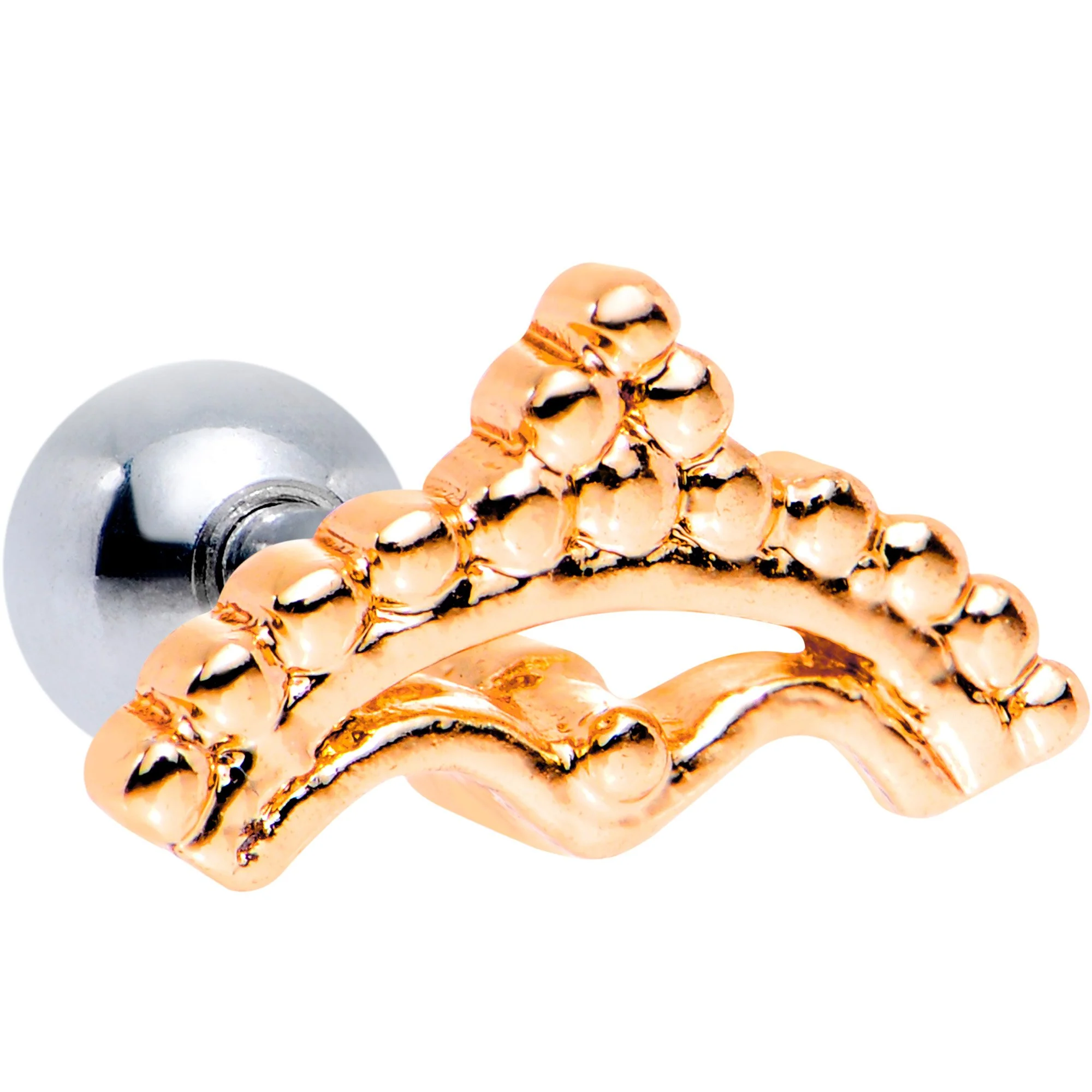16G 1/4 Rose Gold Tone Crescent Bow Cartilage Tragus Earring - Image 2