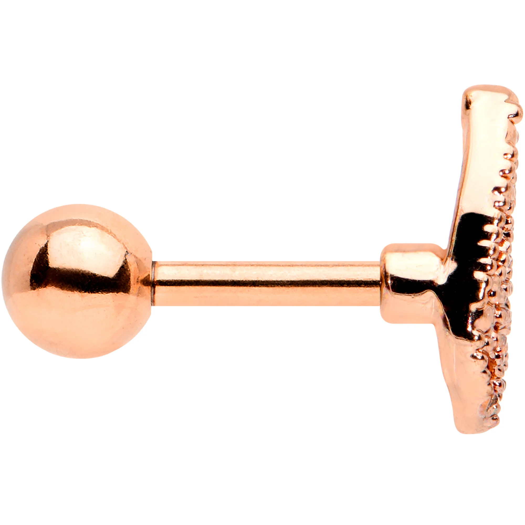 16G 1/4 Rose Gold Tone Textured Butterfly Cartilage Tragus Earring - Image 3