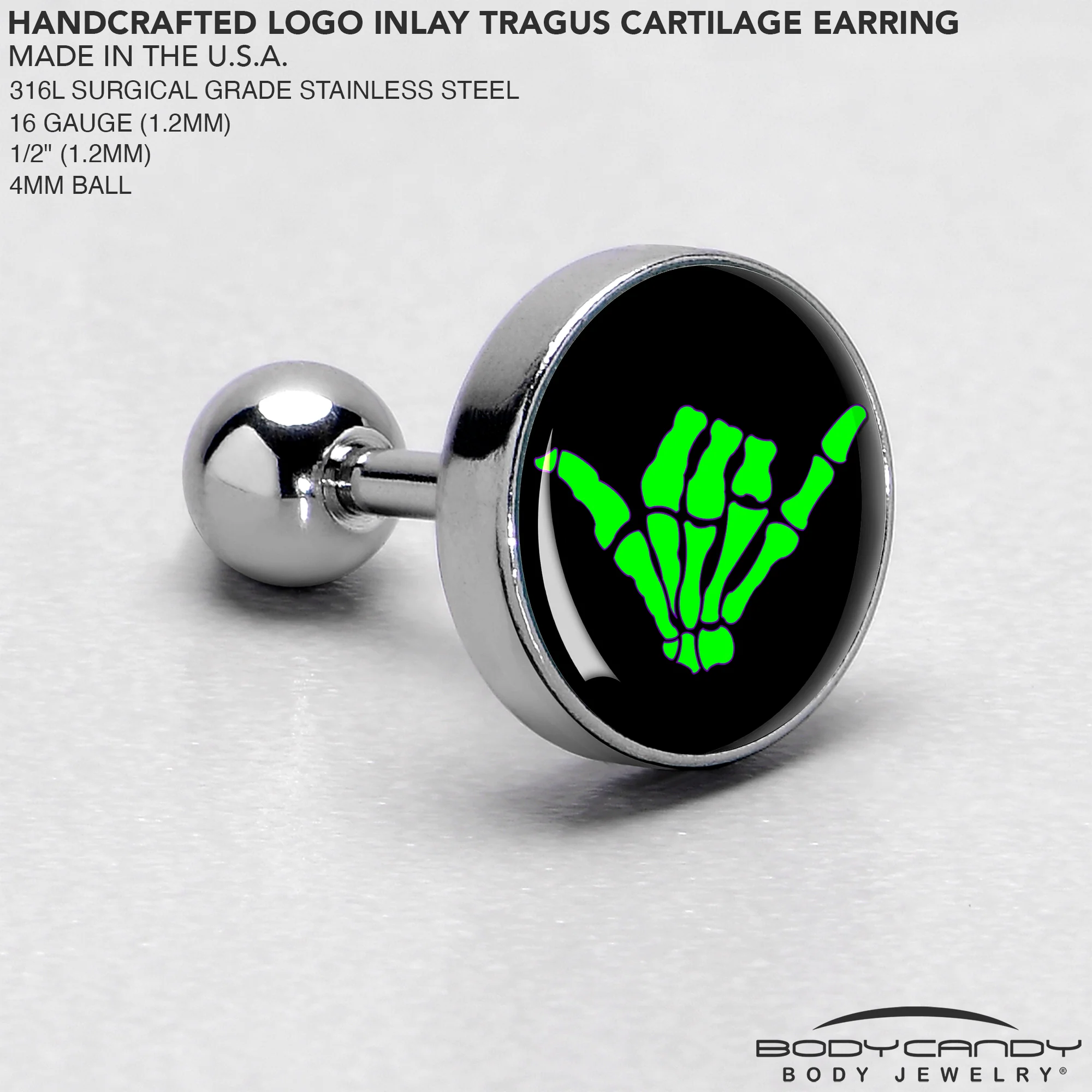 16G 1/4 Shaka Hand Cartilage Tragus Earring by Onyx O - Image 4