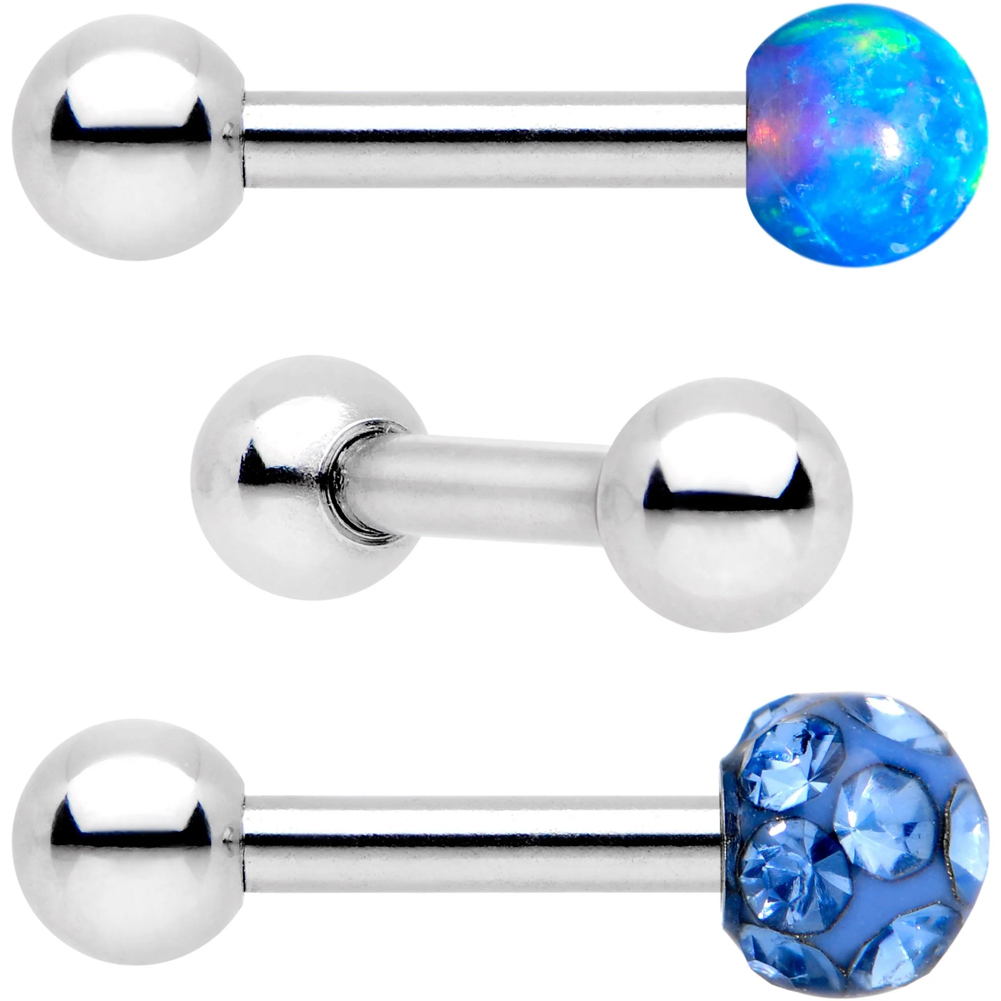 16G 1/4 Sky Blue Faux Opal Ball Cartilage Tragus Earring 3 Pack Set - Image 2