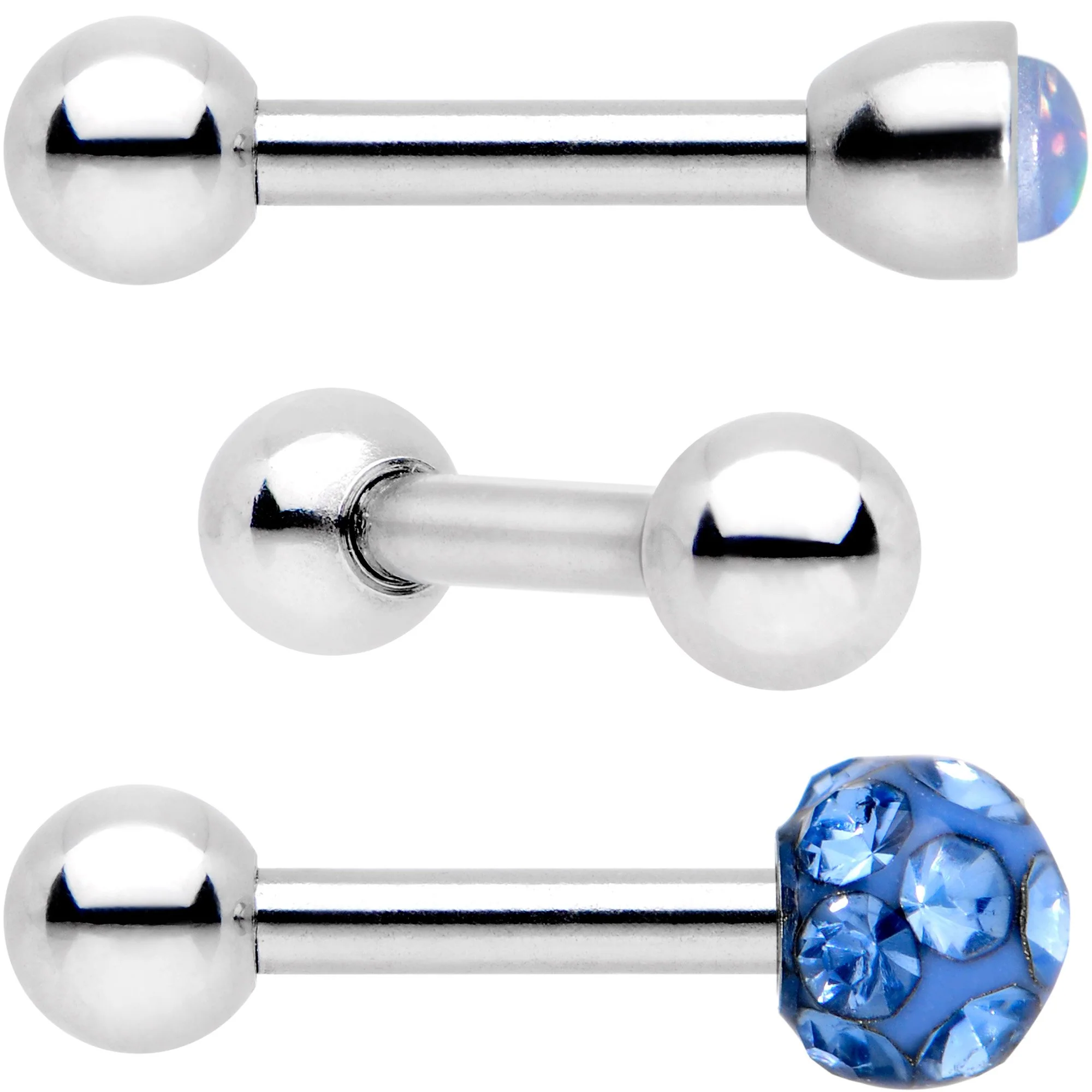 16G 1/4 Sky Blue Faux Opal Inlay Cartilage Tragus Earring 3 Pack Set - Image 2