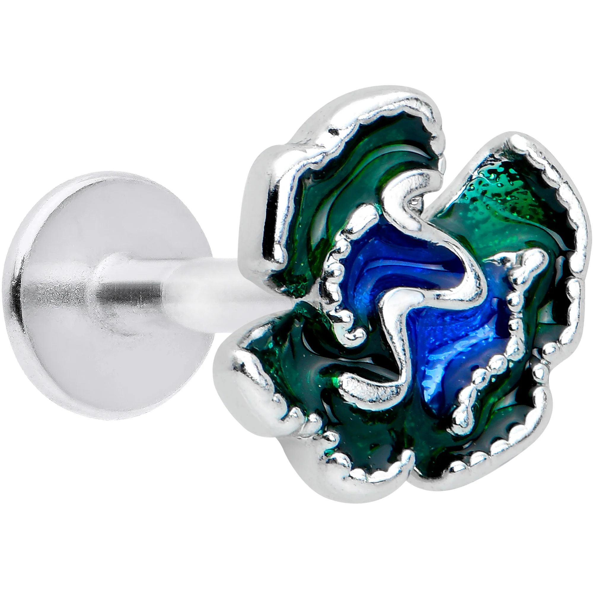 16G 1/4 Spring Flower Green Blue Labret Monroe Tragus