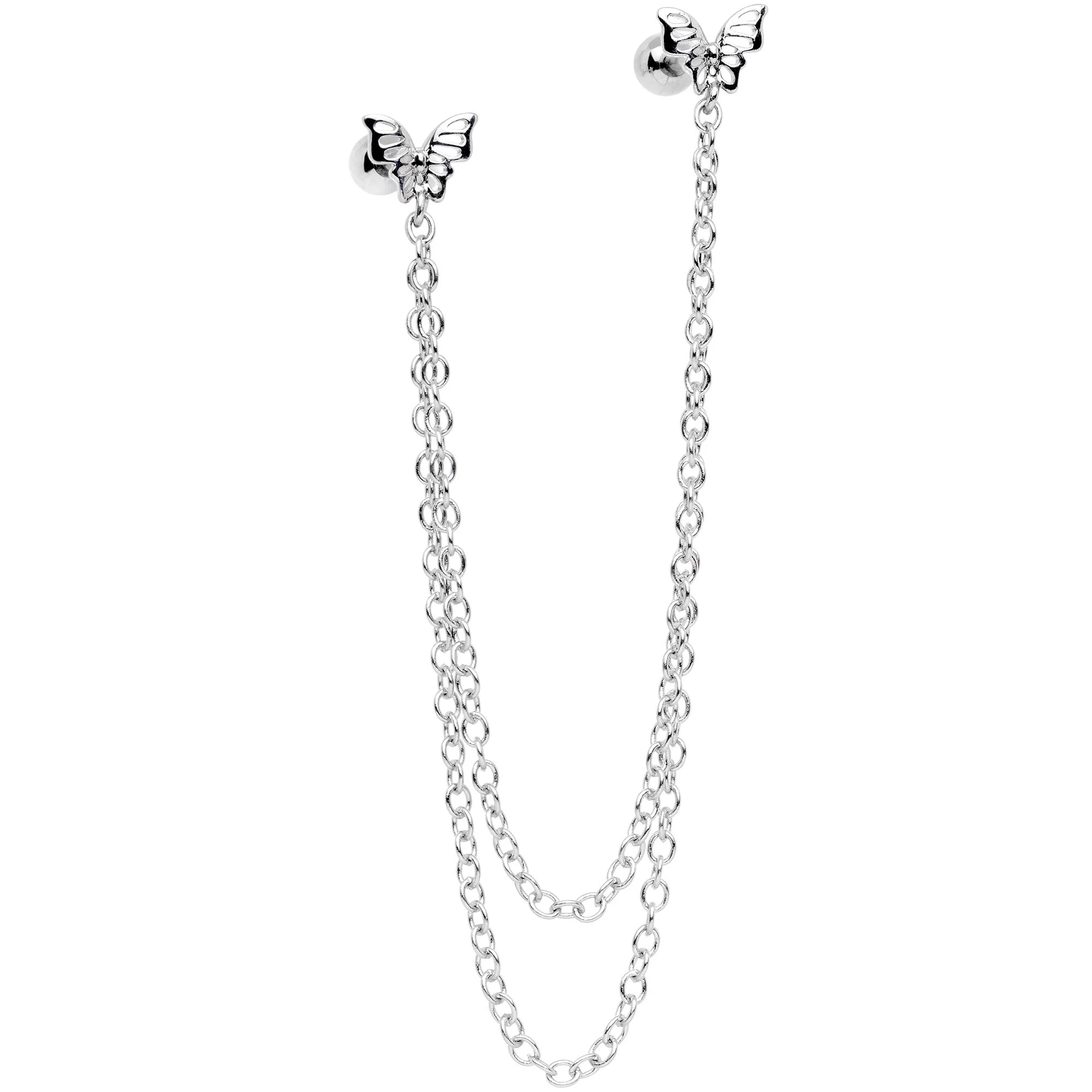 16G 1/4 Springtime Butterfly Cartilage Chain Earring - Image 2