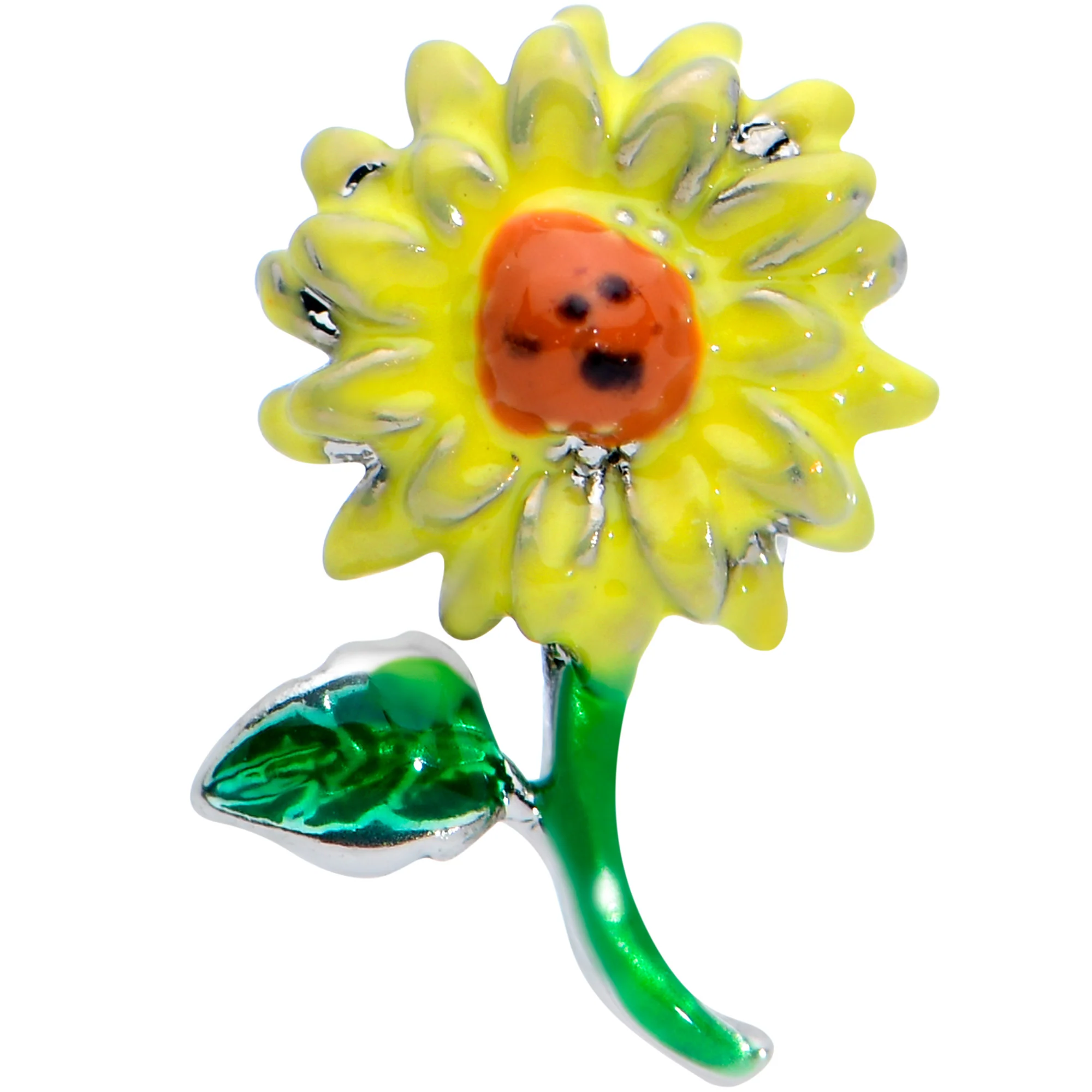 16G 1/4 Sunny Yellow Sunflower Cartilage Tragus Earring - Image 2