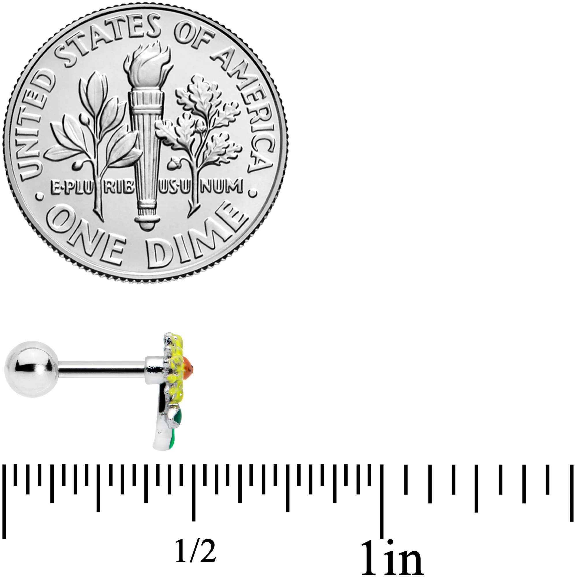 16G 1/4 Sunny Yellow Sunflower Cartilage Tragus Earring - Image 4