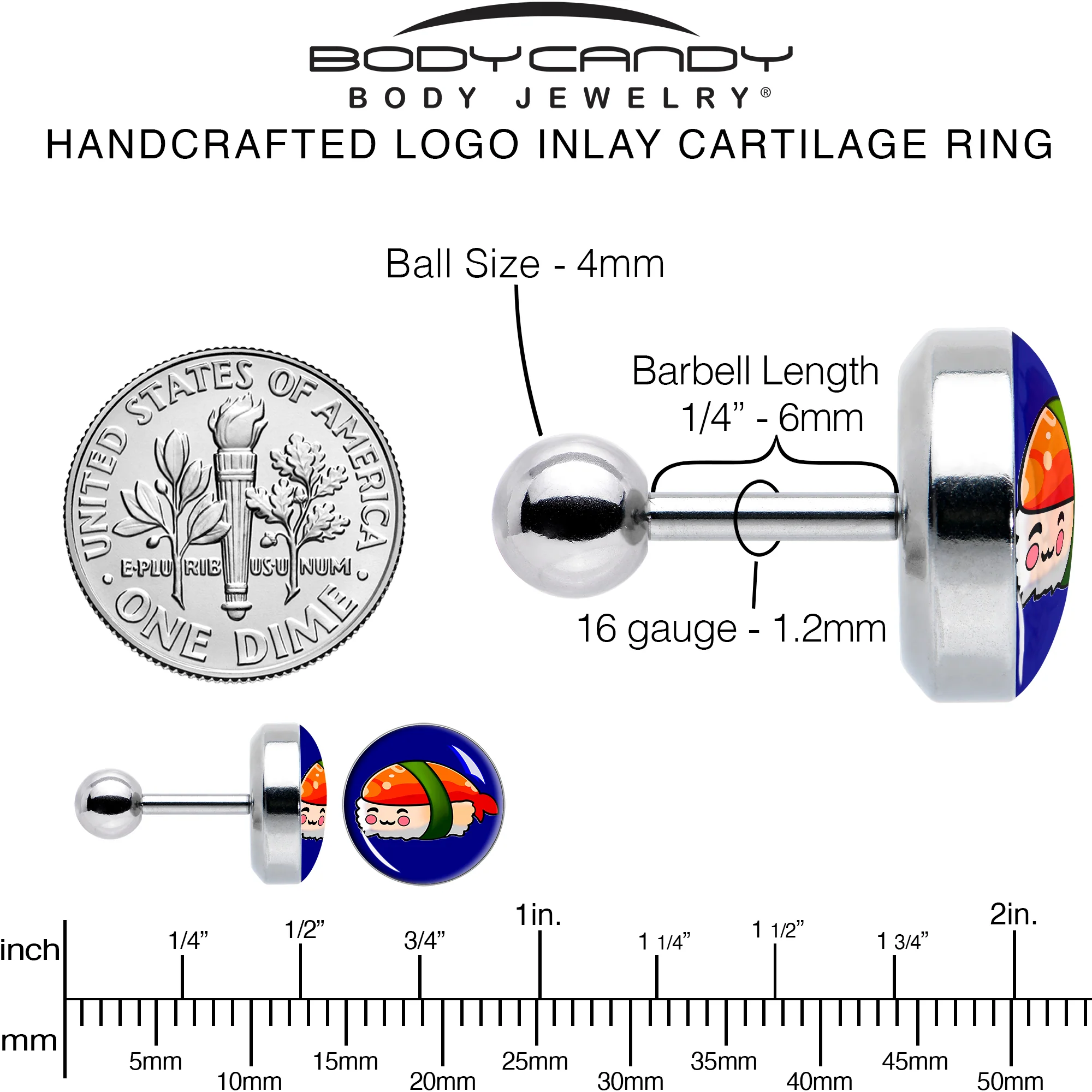 16G 1/4 Sushi Cartilage Tragus Earring by Onyx O - Image 6