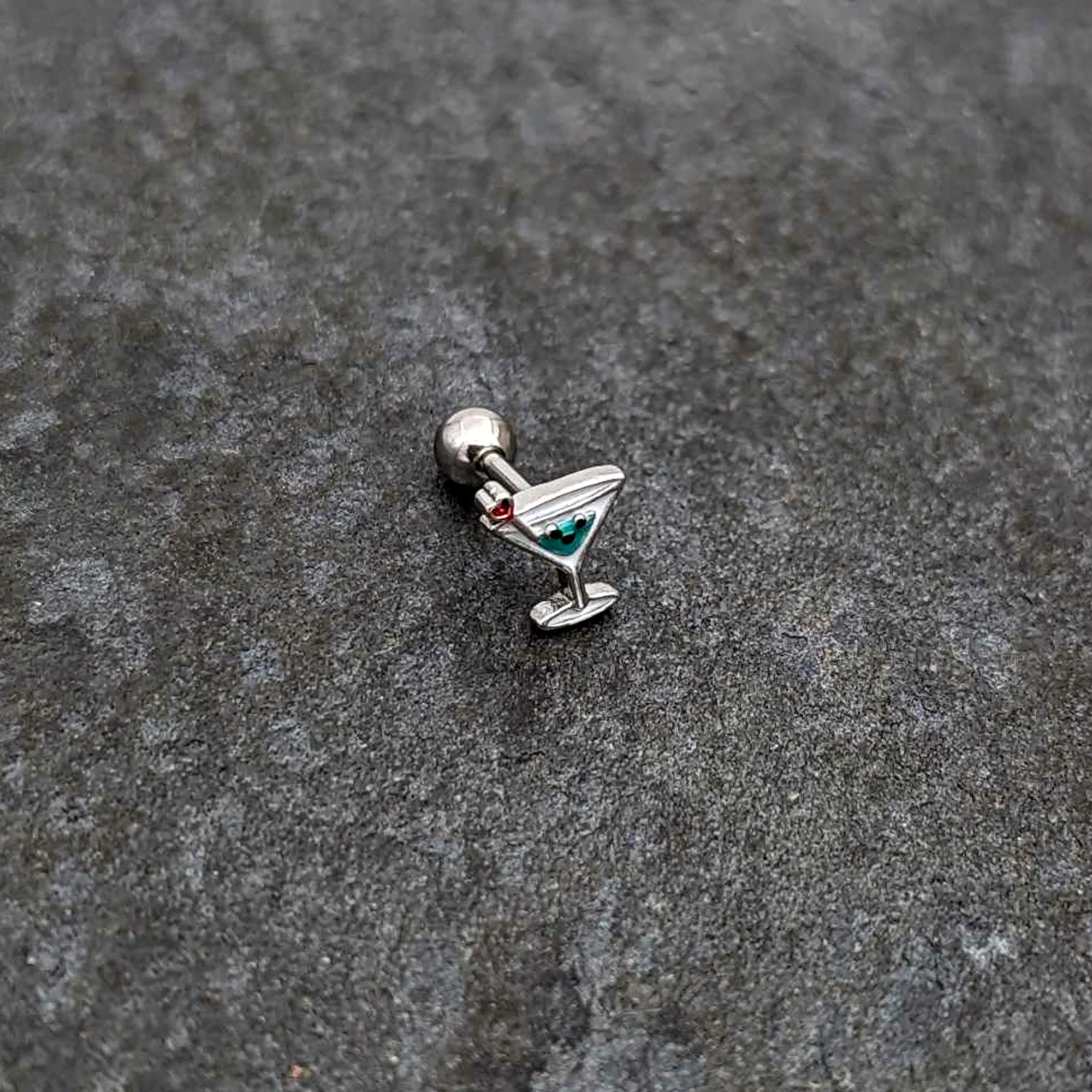 16G 1/4 Sweet Martini Glass Heart Cartilage Tragus Earring - Image 6