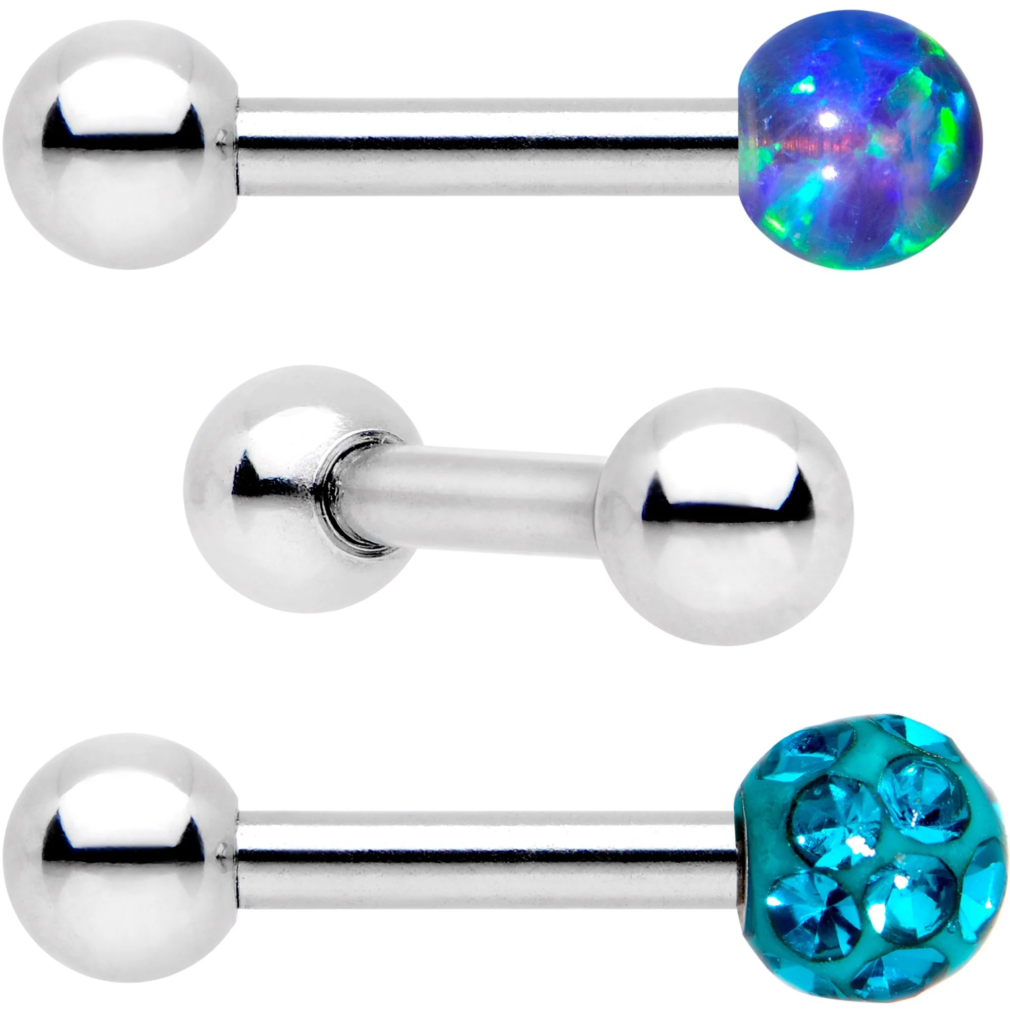 16G 1/4 Teal Faux Opal Ball Cartilage Tragus Earring 3 Pack Set - Image 2