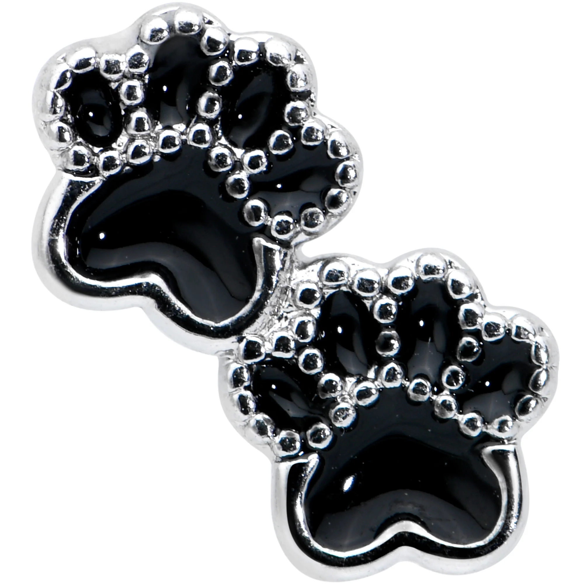 16G 1/4 Textured Black Paw Prints Cartilage Tragus Earring - Image 2