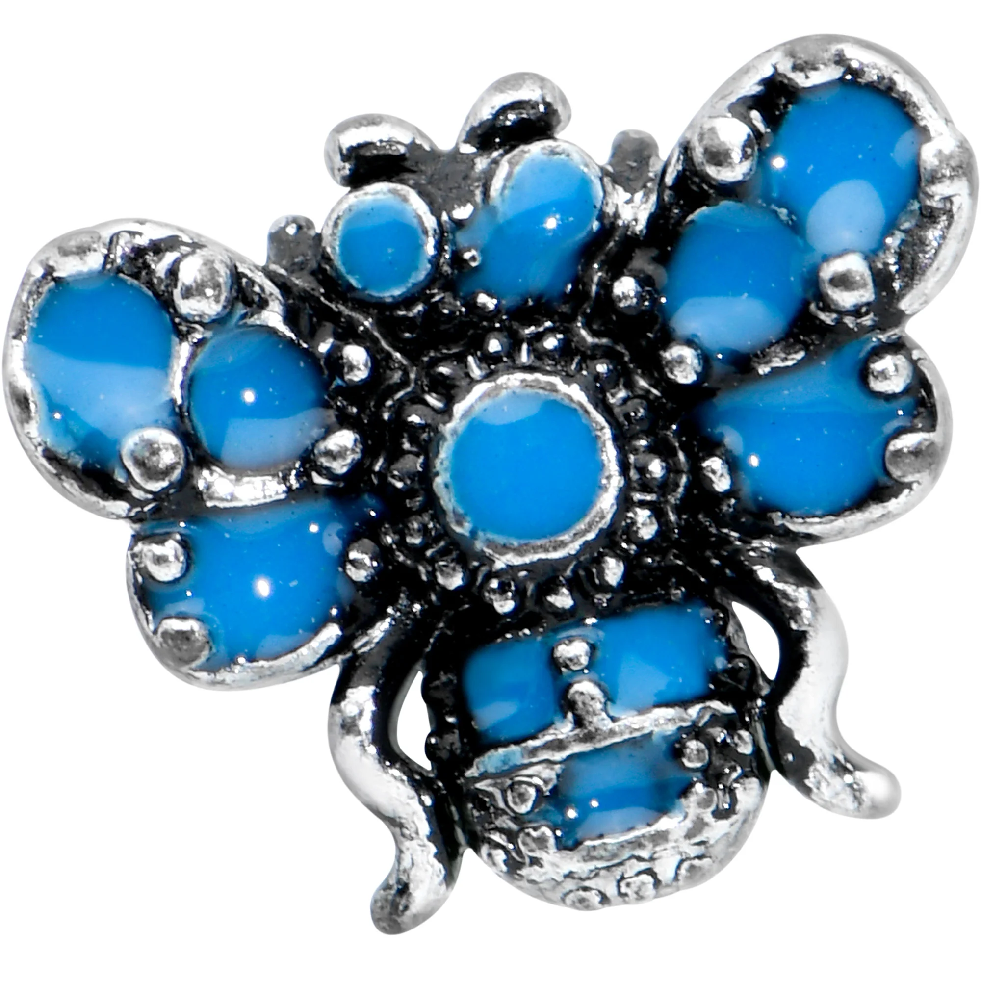 16G 1/4 Textured Blue Butterfly Cartilage Tragus Earring - Image 2