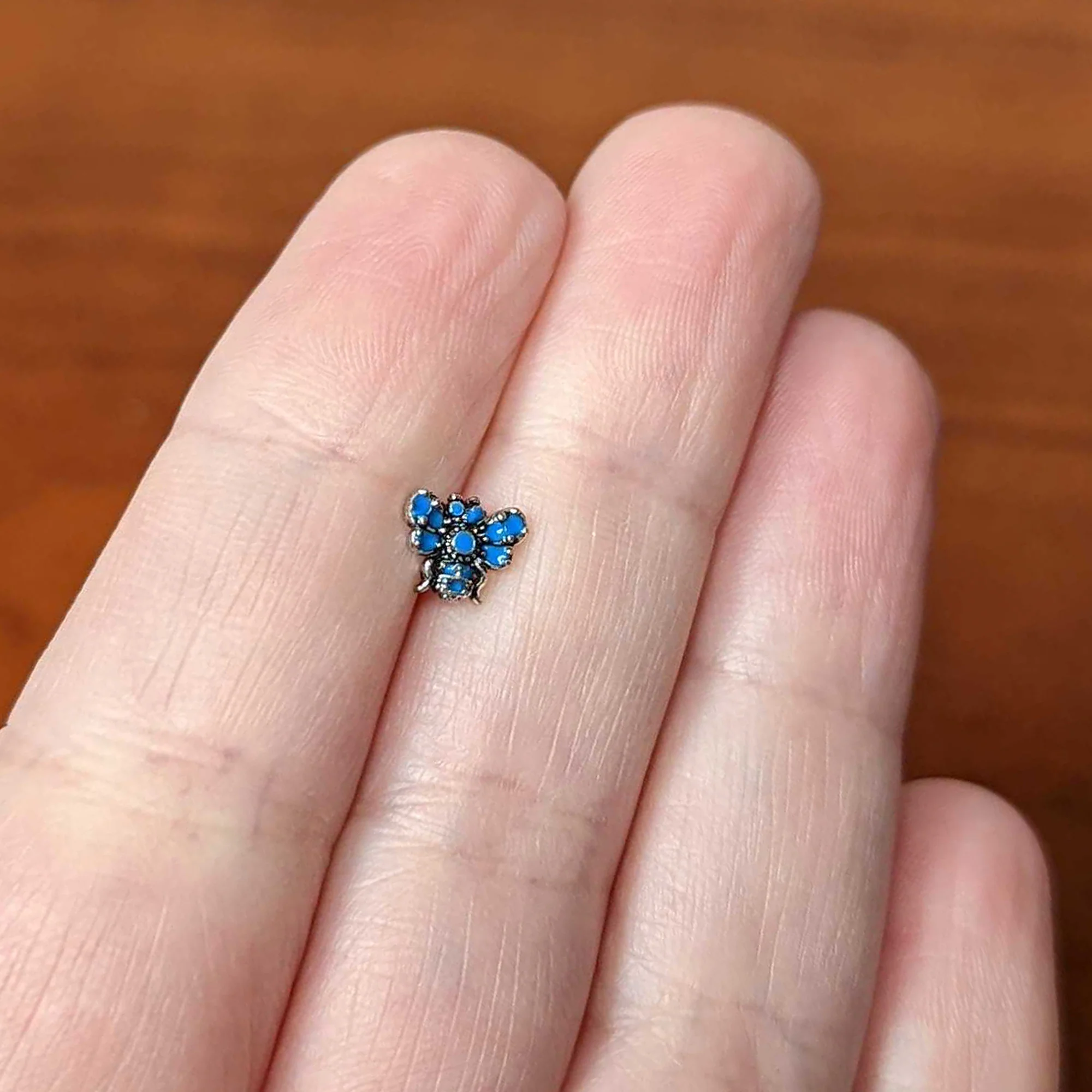 16G 1/4 Textured Blue Butterfly Cartilage Tragus Earring - Image 5