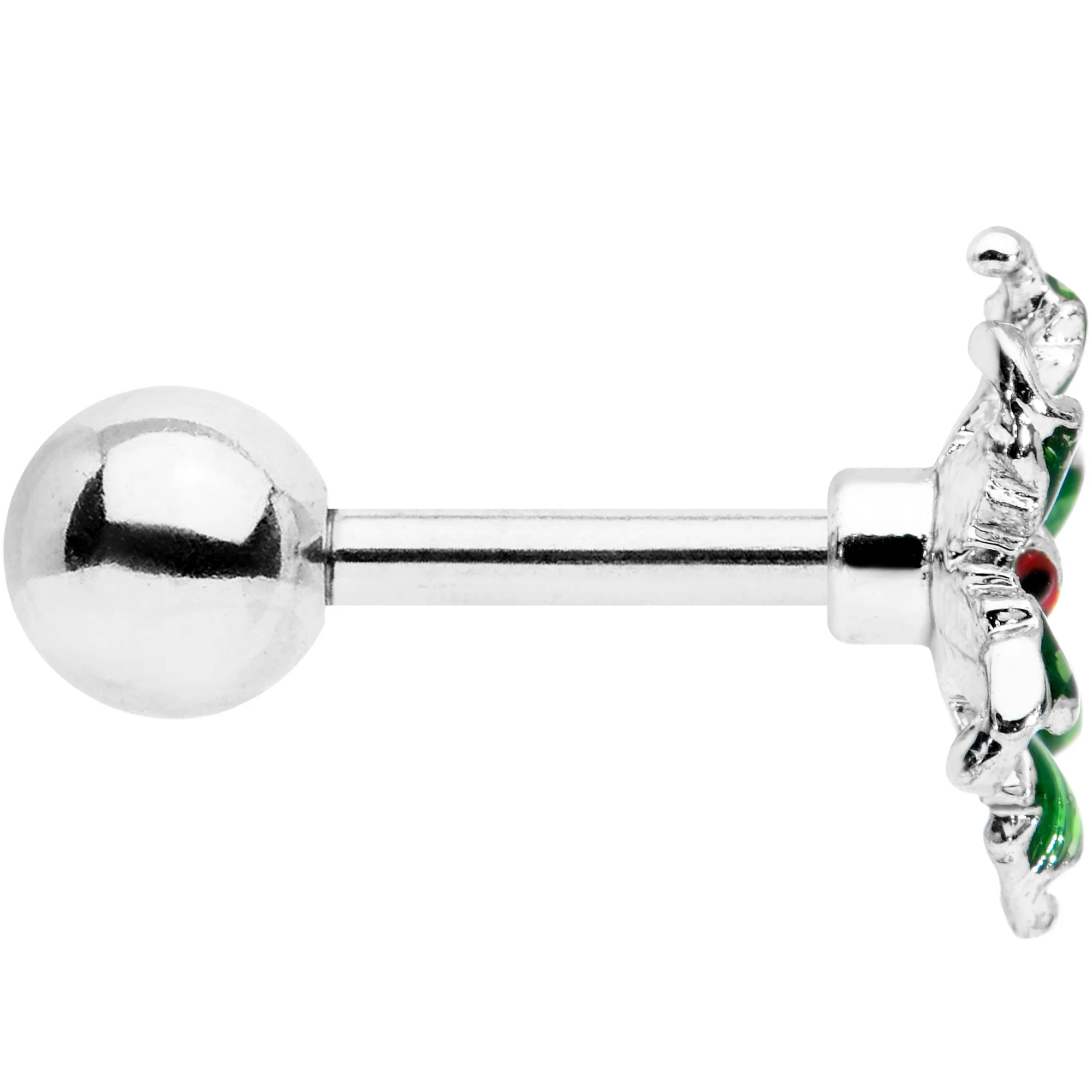 16G 1/4 Tiny Ladybug Leaves Cartilage Tragus Earring - Image 3