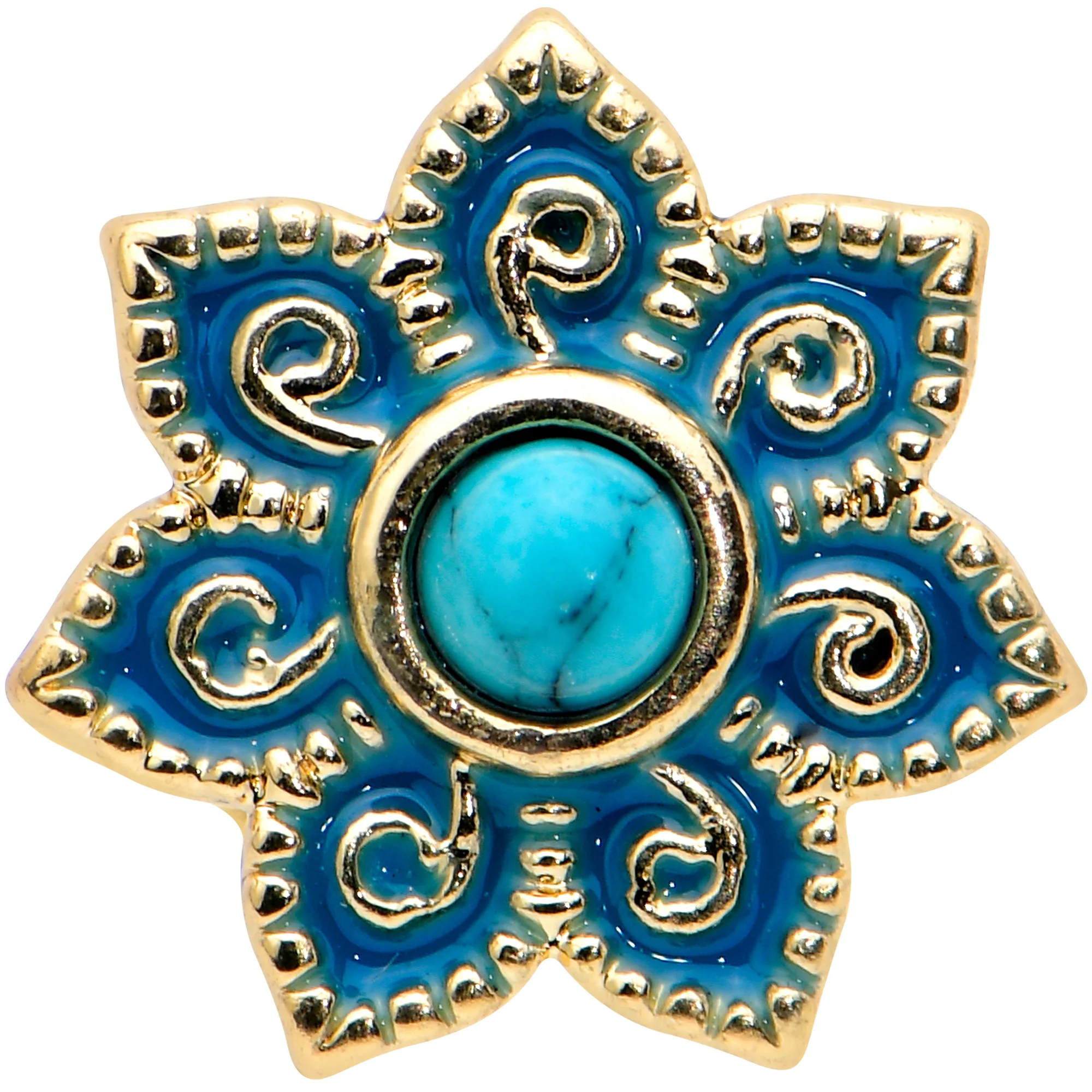 16G 1/4 Turquoise Gold Tone Baroque Flower Labret Monroe Tragus - Image 2