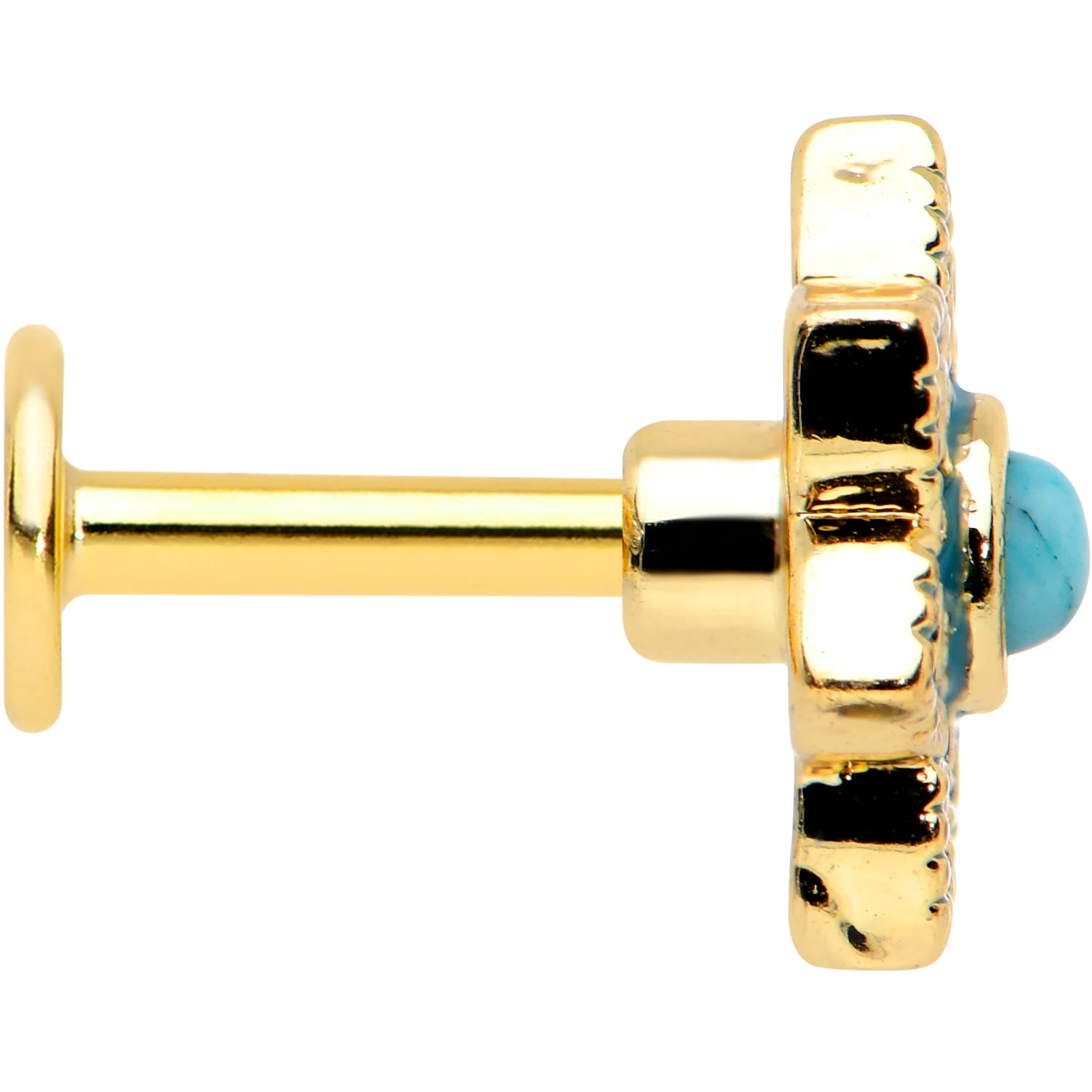 16G 1/4 Turquoise Gold Tone Baroque Flower Labret Monroe Tragus - Image 3
