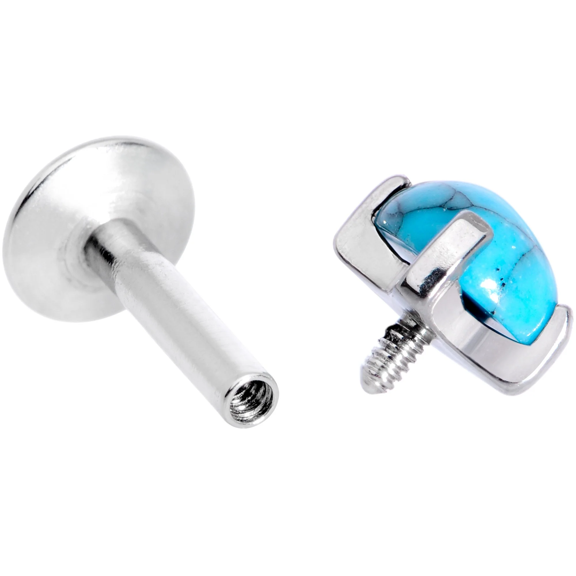 16G 1/4 Turquoise Internally Threaded Labret Monroe Tragus - Image 4