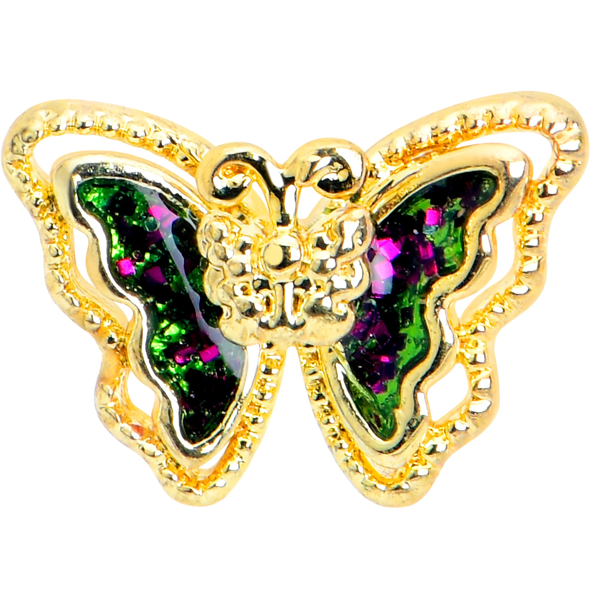 16G 1/4 Vitrail Gem Gold Tone Classic Butterfly Cartilage Earring - Image 2